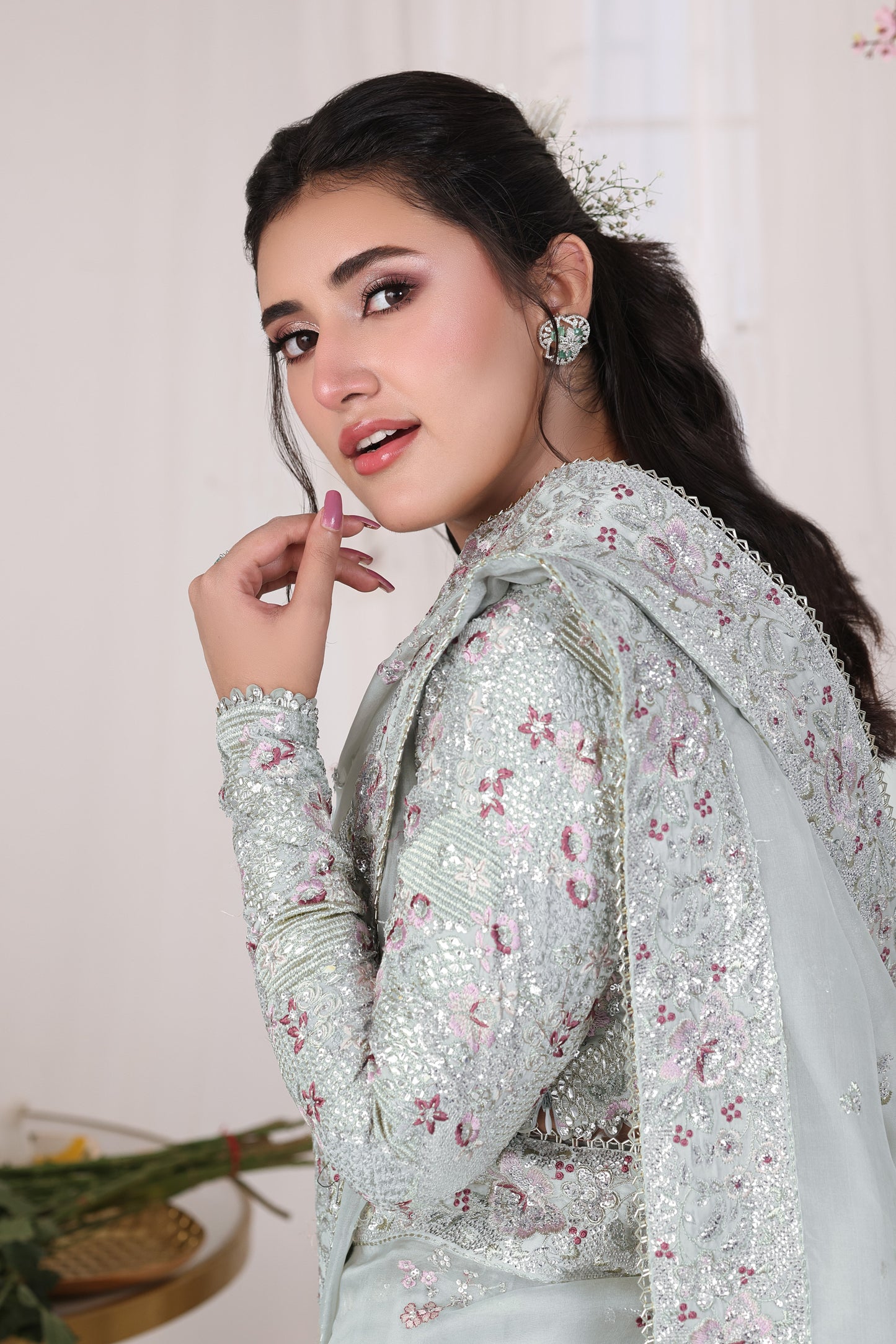 Aneelas Stitched Organza Emb Saree 3pc [SAR-03] [Dispatch Time 2 Months]