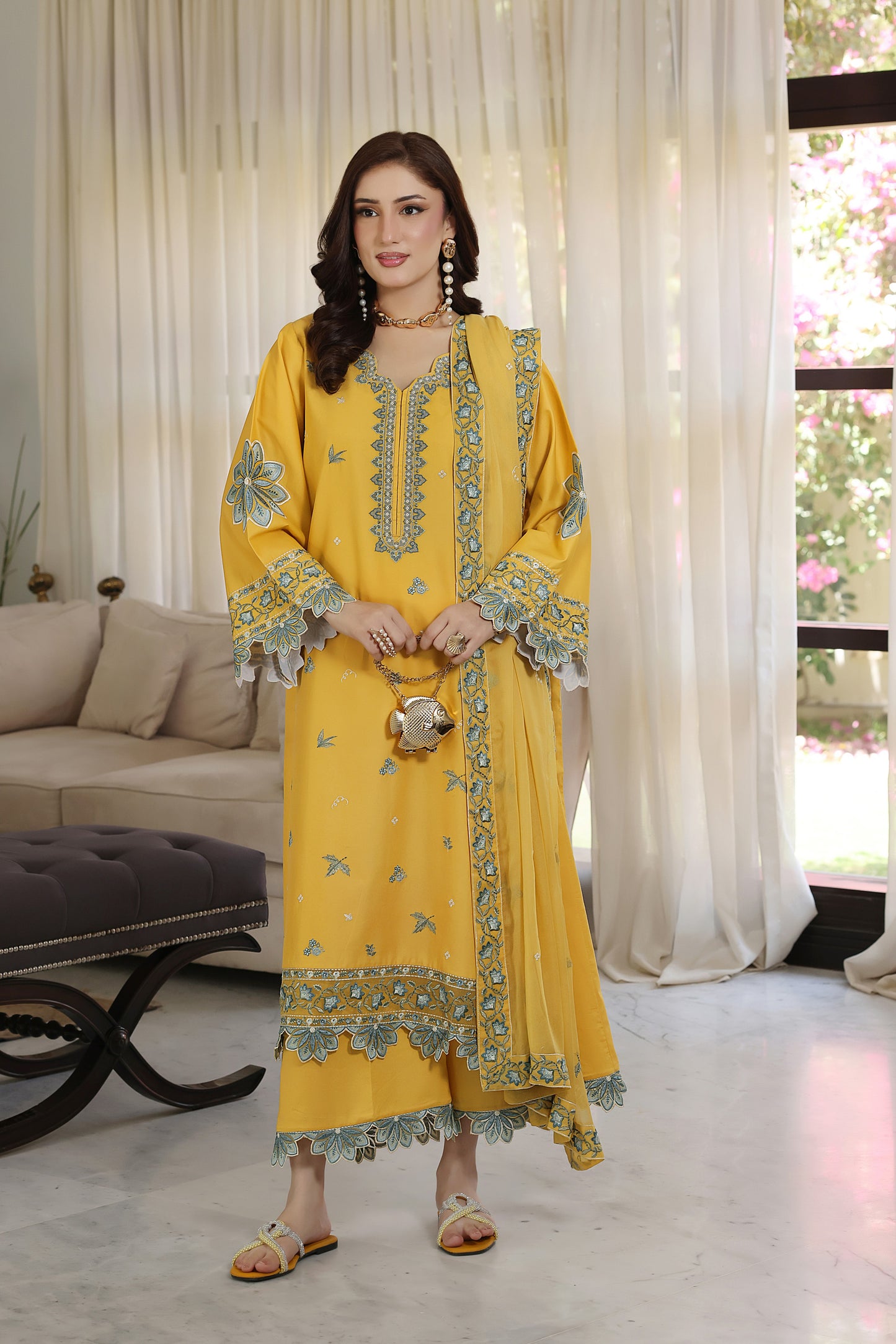 Rs 12950 Aneelas Stitched Lawn Emb 3pc Chiffon Duppata [LUX-26-76] [ Dispatch Time 2 Months]
