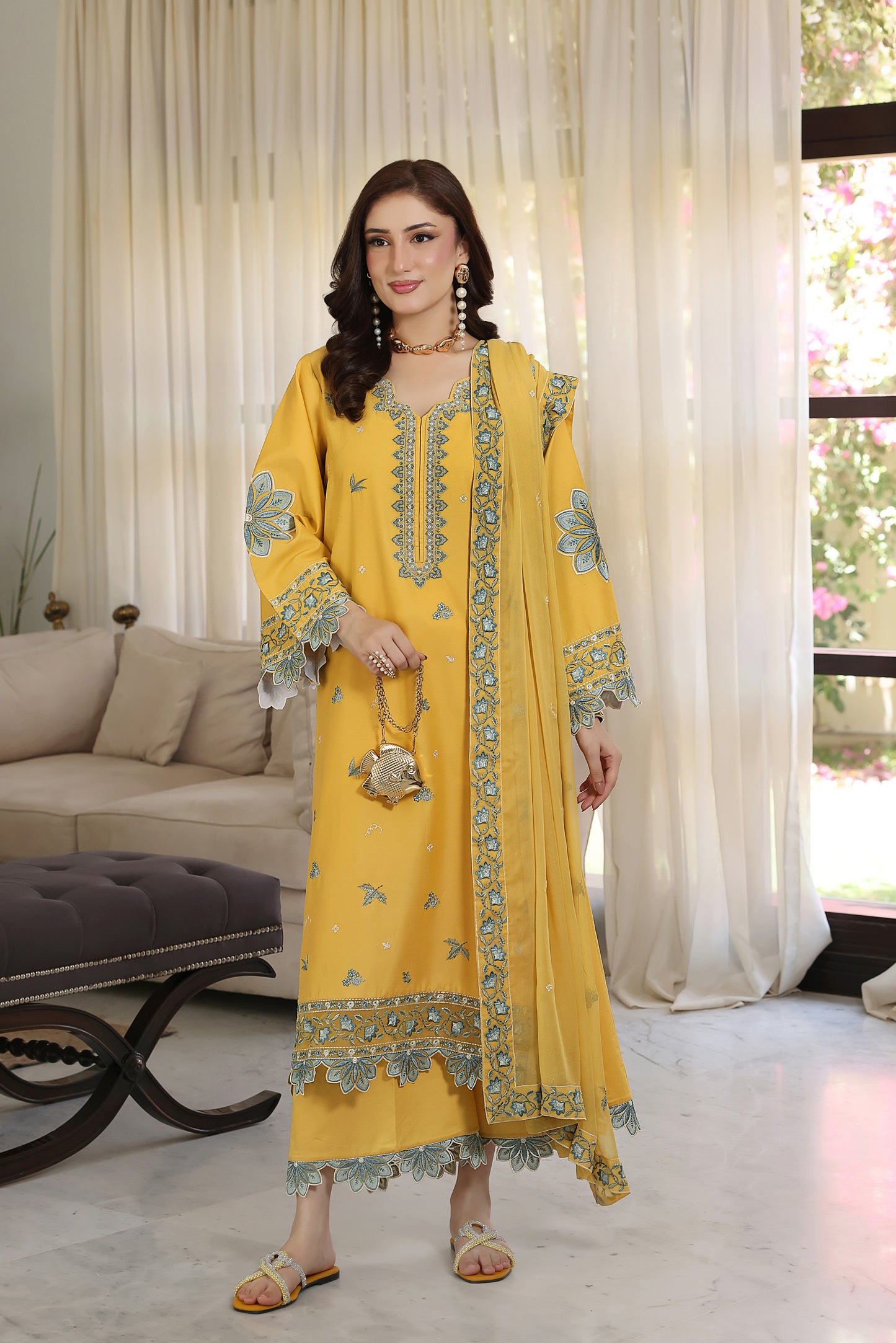Rs 12950 Aneelas Stitched Lawn Emb 3pc Chiffon Duppata [LUX-26-76] [ Dispatch Time 2 Months]