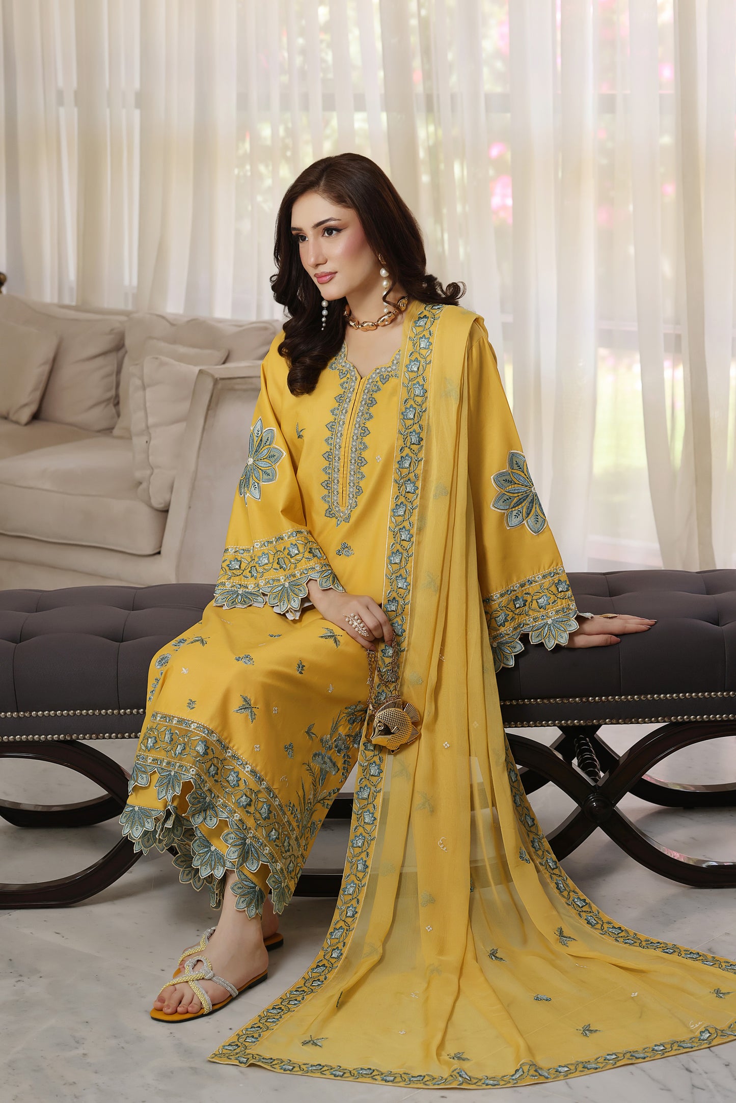 Rs 9000 Aneelas Stitched Lawn Emb Shirt Trouser 2pc [LUX-26-76] [Dispatch Time 2 Months]