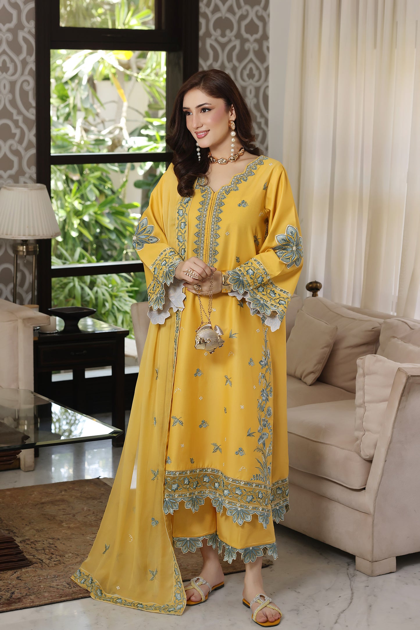 Rs 9000 Aneelas Stitched Lawn Emb Shirt Trouser 2pc [LUX-26-76] [Dispatch Time 2 Months]