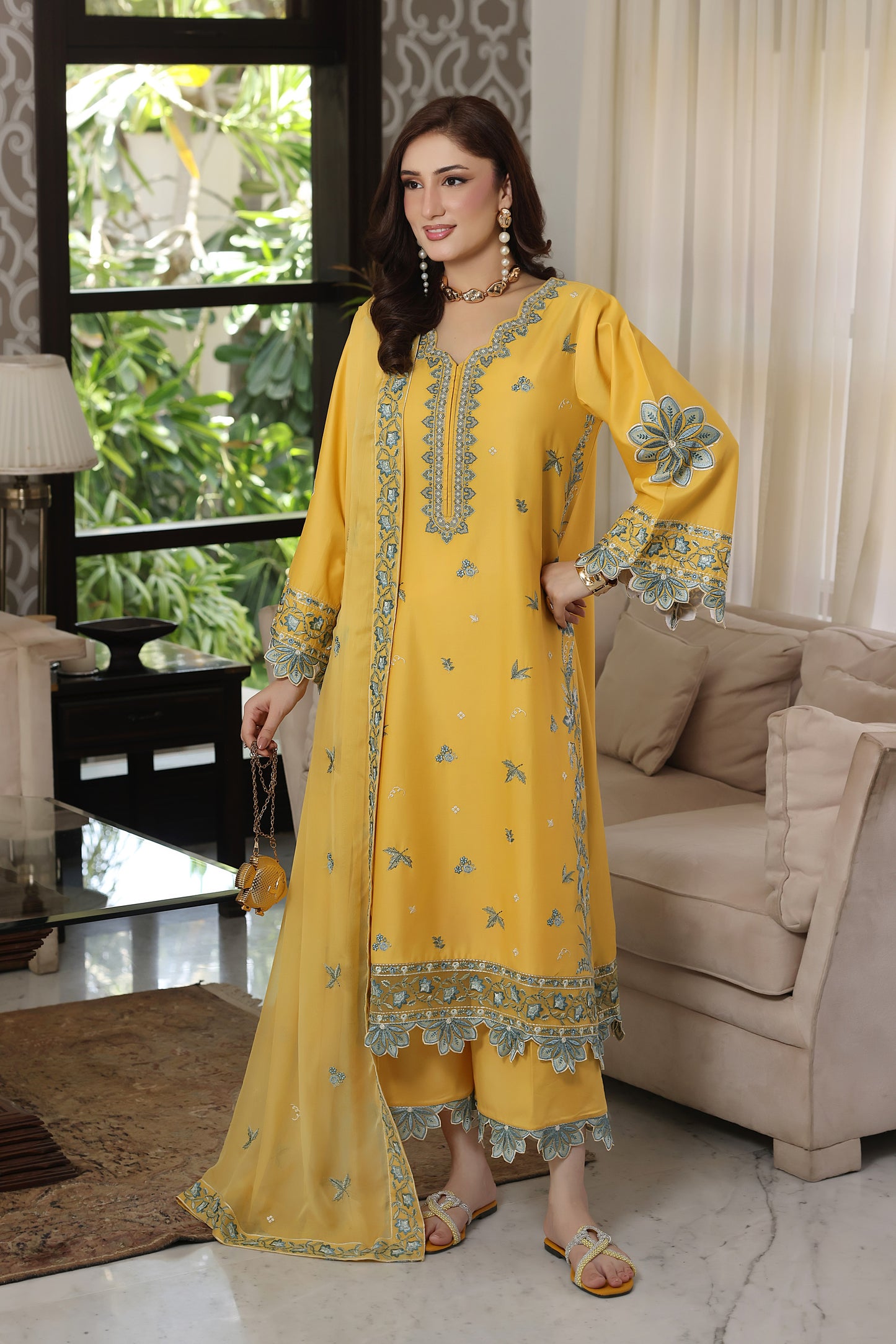 Rs 9000 Aneelas Stitched Lawn Emb Shirt Trouser 2pc [LUX-26-76] [Dispatch Time 2 Months]