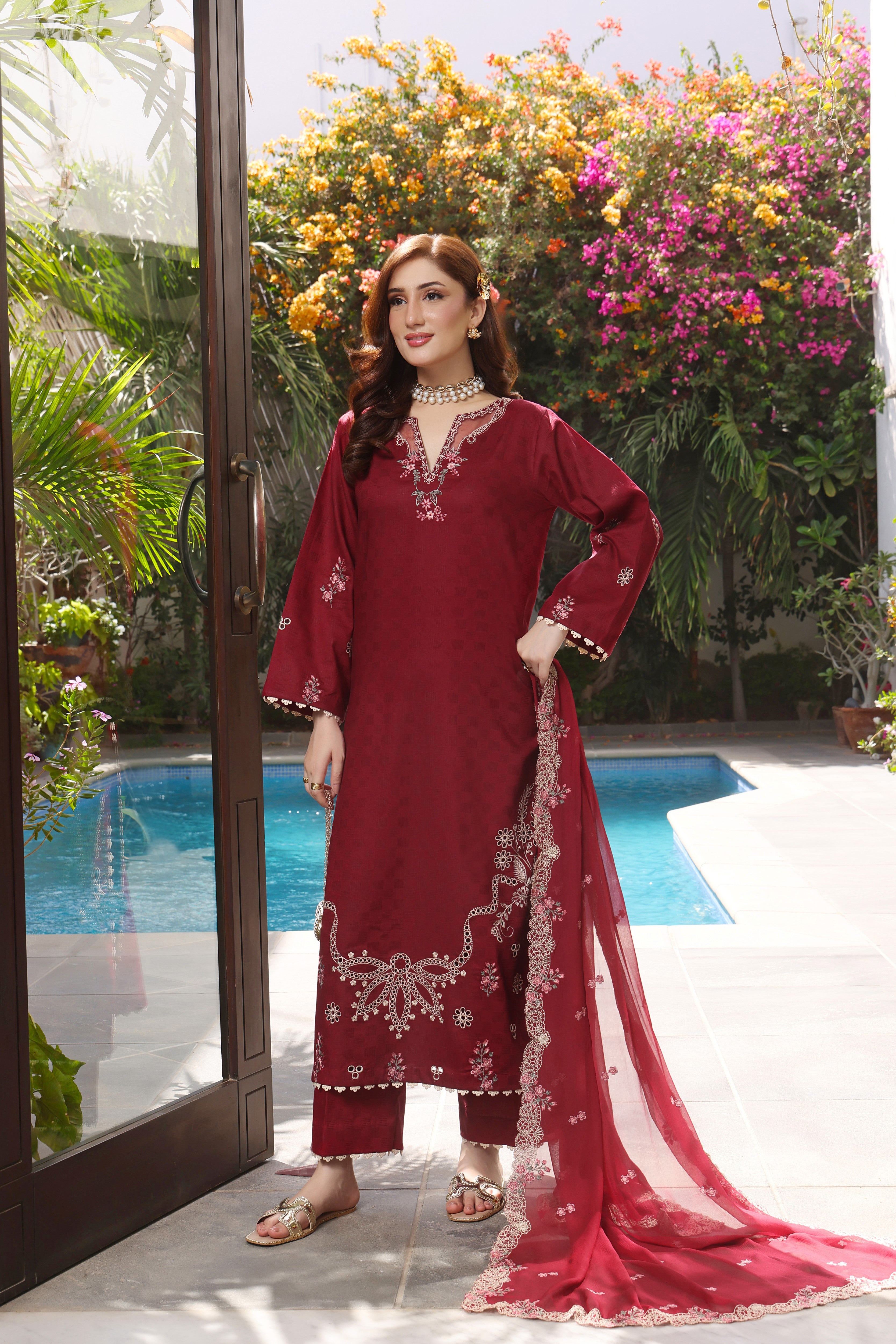 Rs 9000 Aneelas Stitched Lawn Emb Shirt Trouser 2pc [LUX-26-77] [Dispatch Time 2 Months]