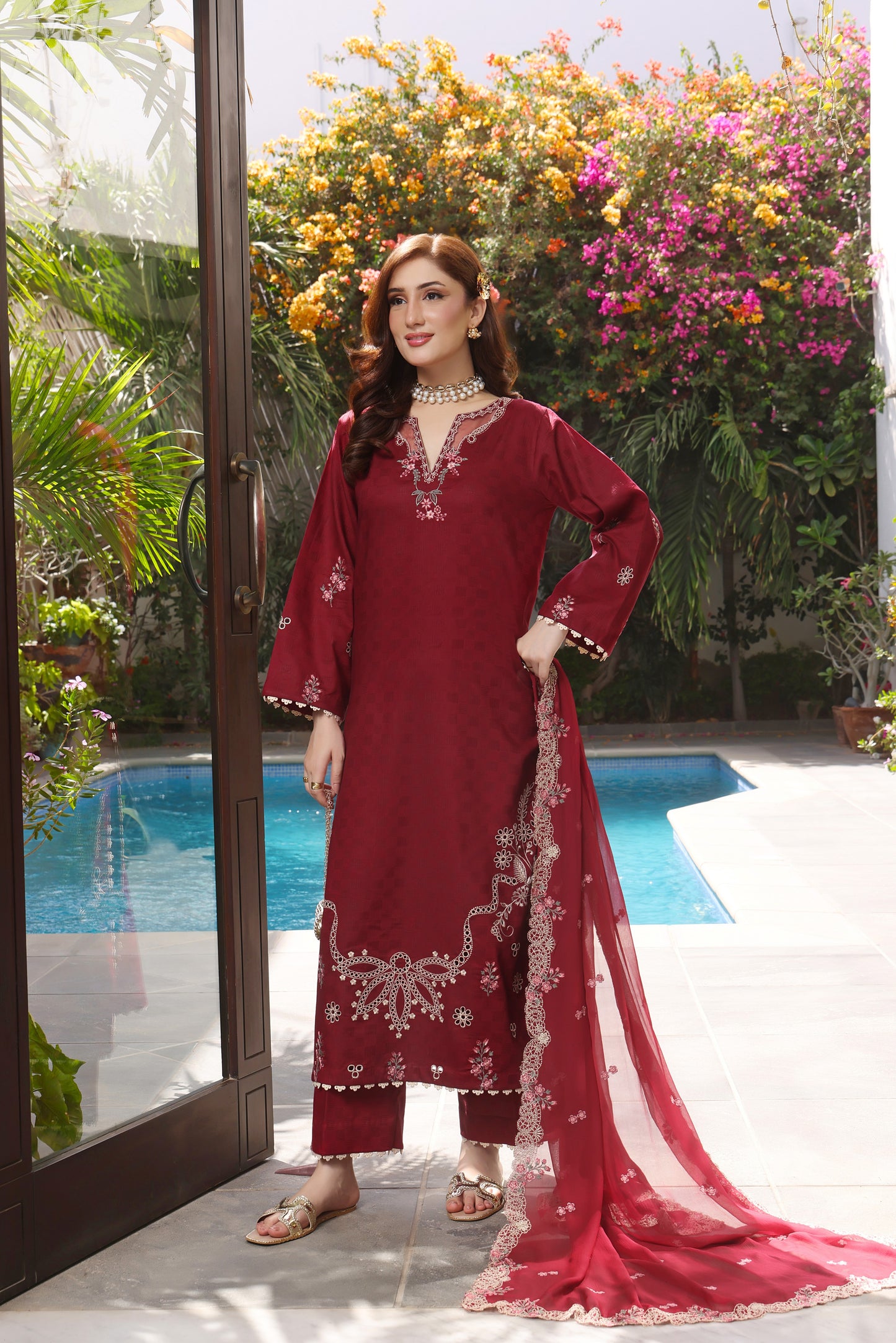 Rs 9000 Aneelas Stitched Lawn Emb Shirt Trouser 2pc [LUX-26-77] [Dispatch Time 2 Months]