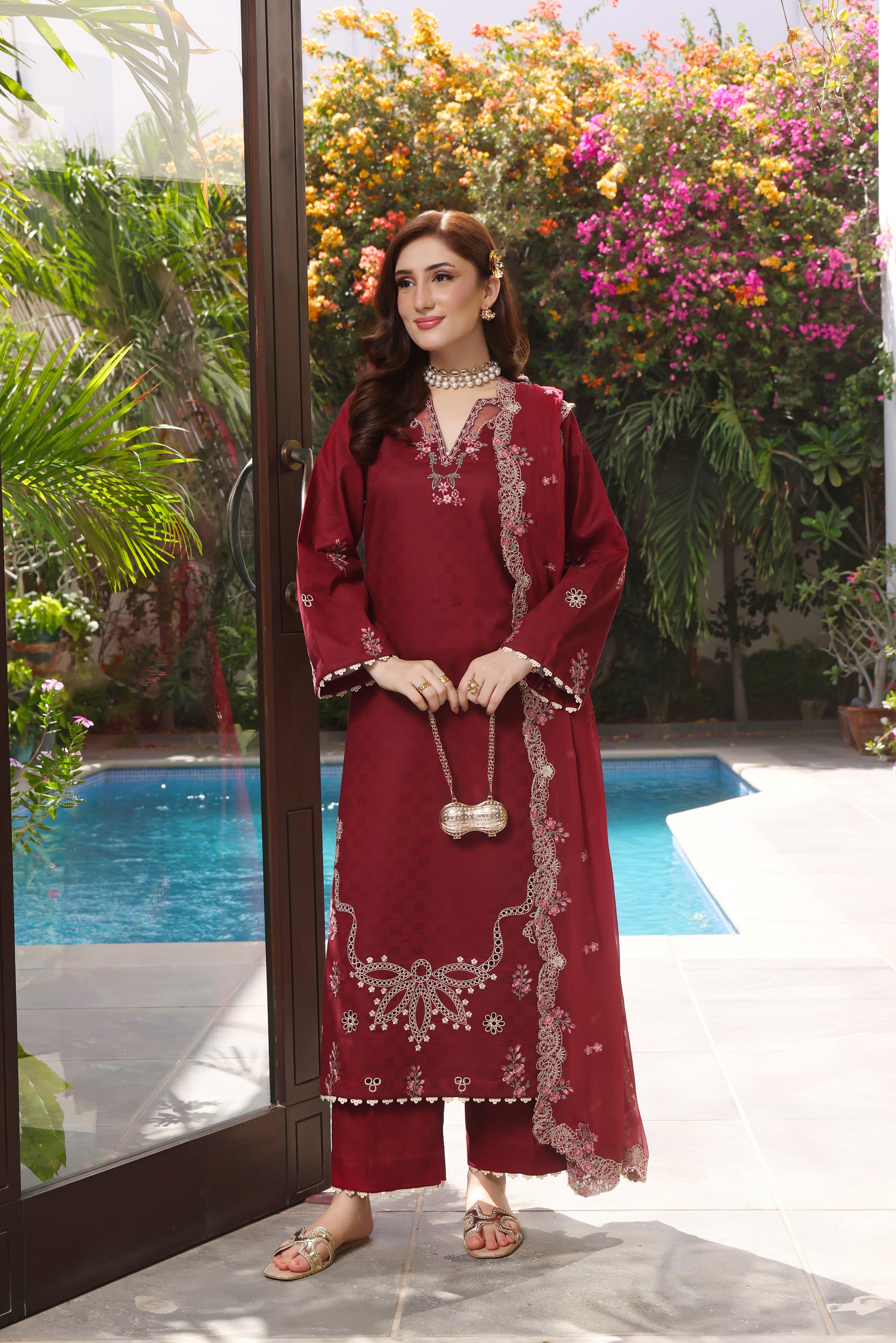 Rs 12950 Aneelas Stitched Lawn Emb 3pc Chiffon Duppata [LUX-26-77] [Dispatch Time 2 Months]