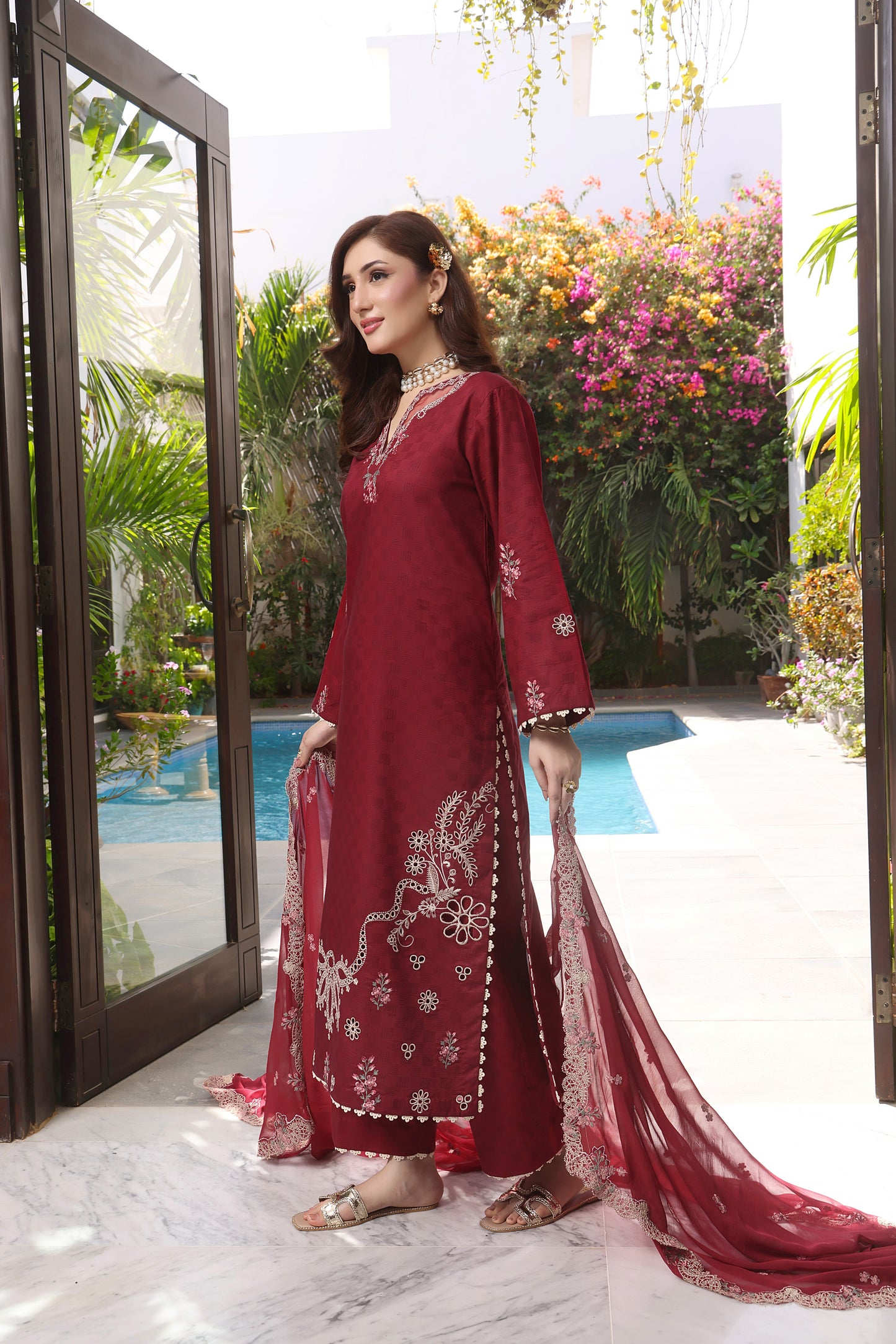Rs 12950 Aneelas Stitched Lawn Emb 3pc Chiffon Duppata [LUX-26-77] [Dispatch Time 2 Months]