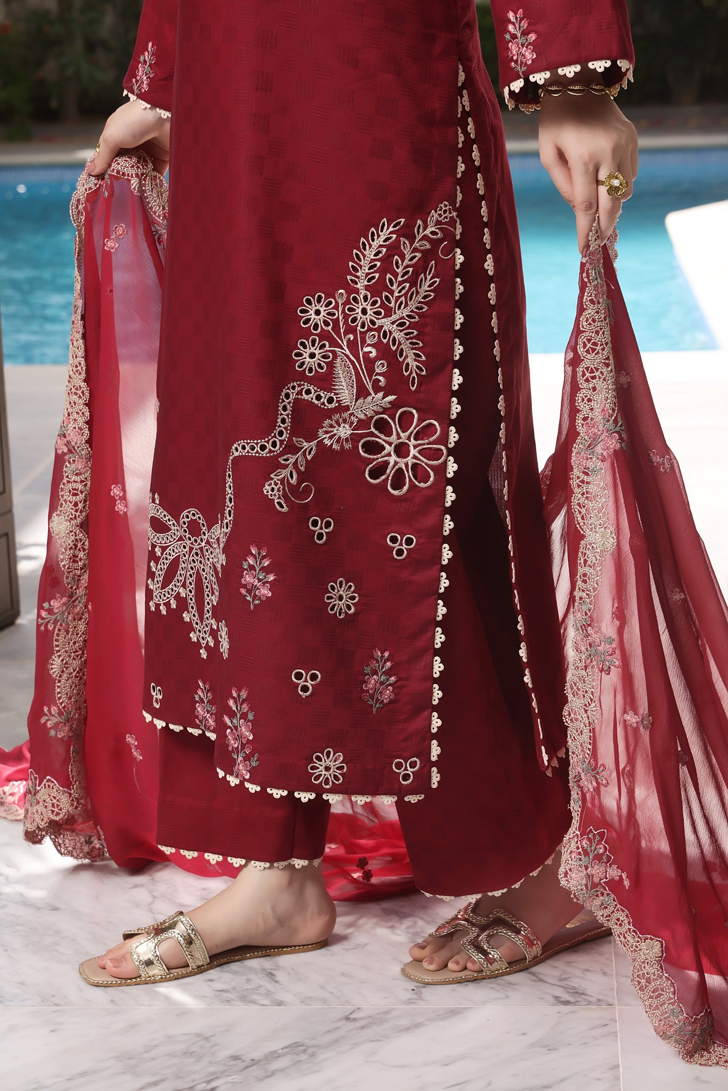 Rs 12950 Aneelas Stitched Lawn Emb 3pc Chiffon Duppata [LUX-26-77] [Dispatch Time 2 Months]