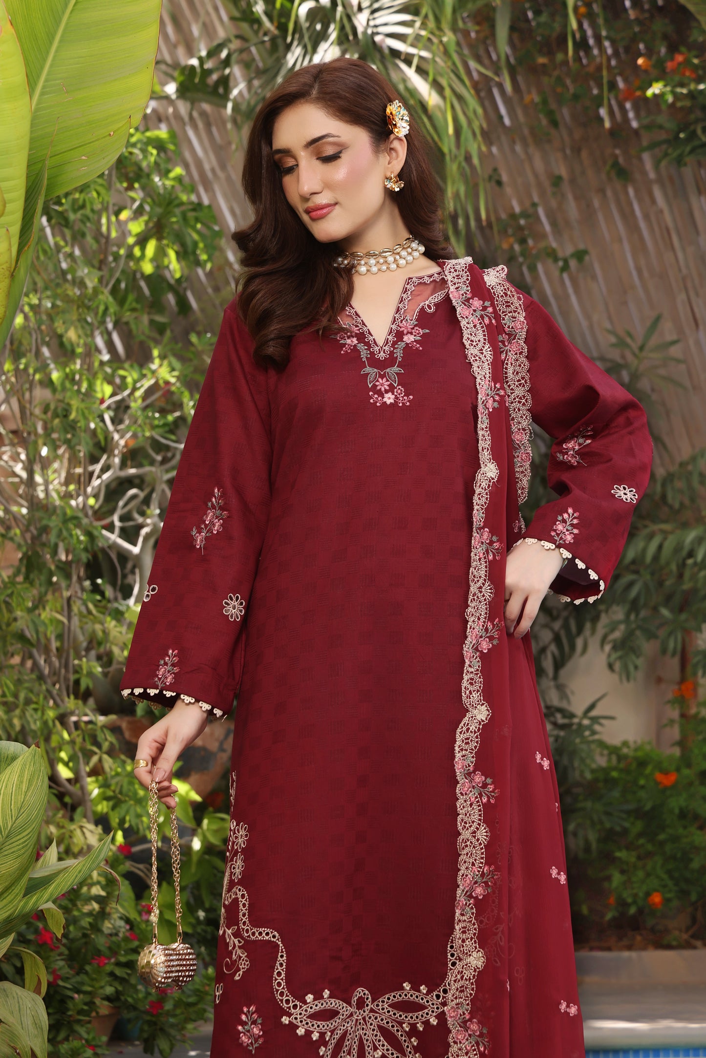Rs 9000 Aneelas Stitched Lawn Emb Shirt Trouser 2pc [LUX-26-77] [Dispatch Time 2 Months]