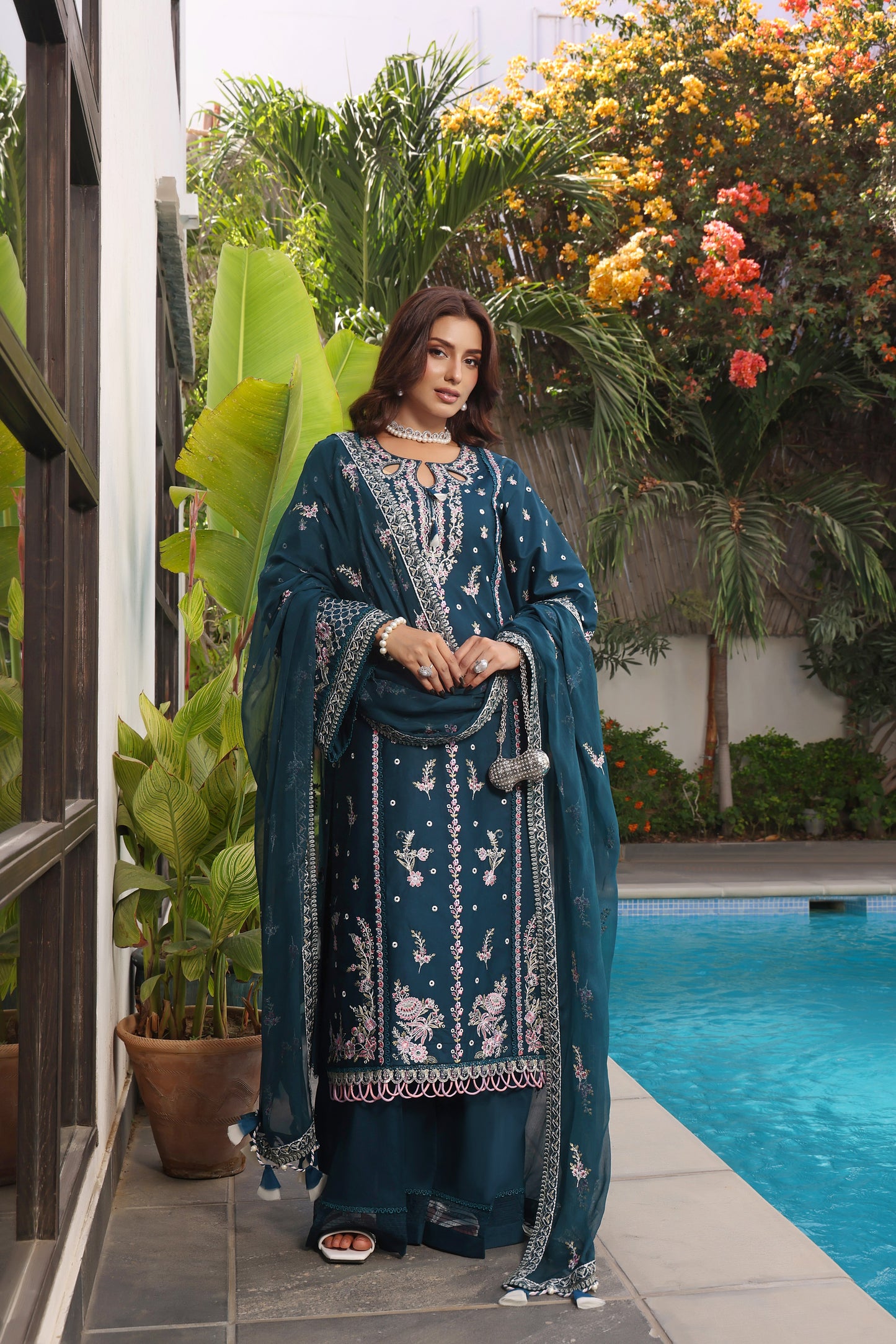 Rs 17500 Aneelas Stitched Luxury Lawn Emb 3pc Chiffon Duppata [LUX-26-74] [Dispatch Time 2 Months]