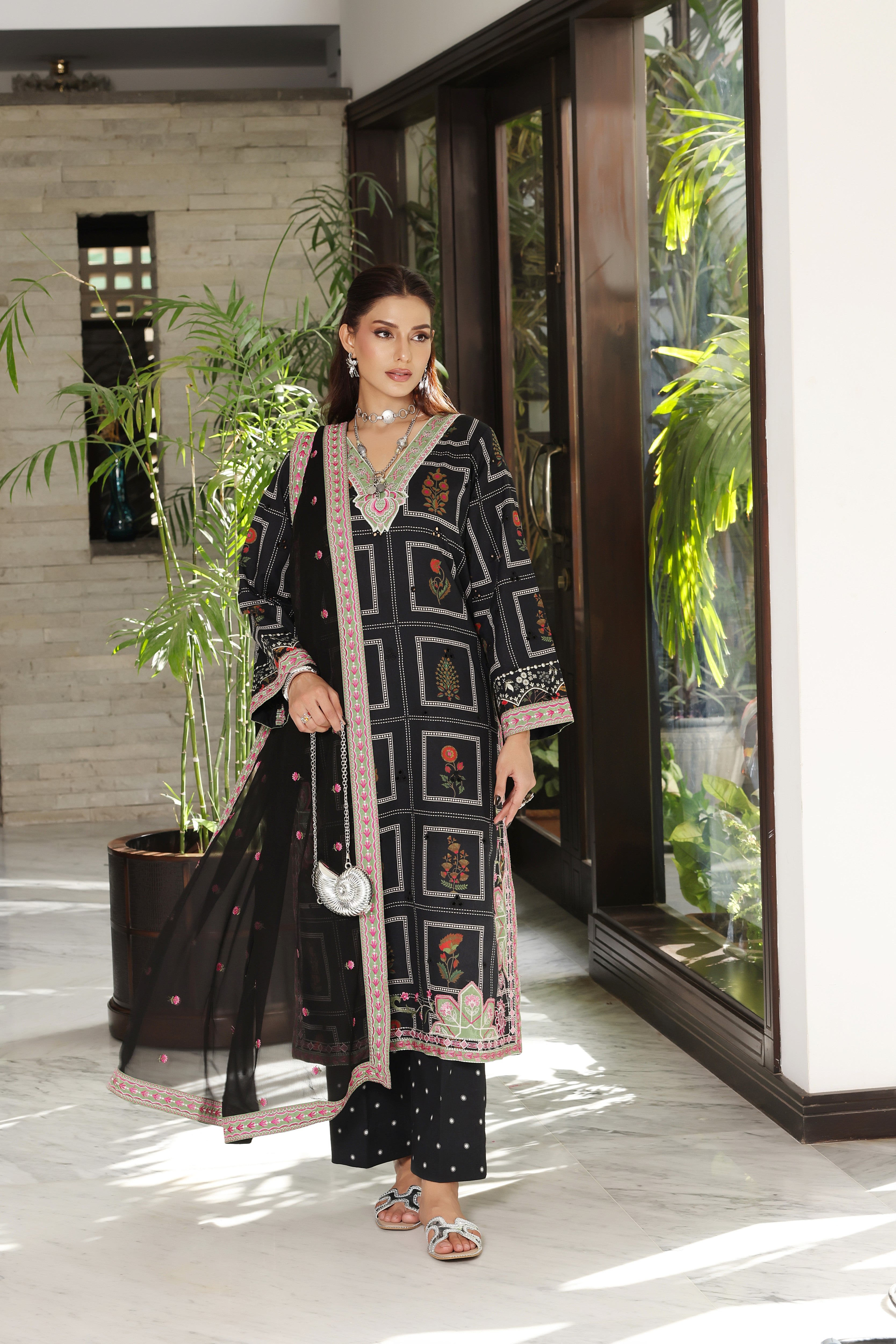 Rs 12500 Aneelas Stitched Lawn Print Emb 3pc Chiffon Duppata [LUX-26-78] [Dispatch Time 2 Months]