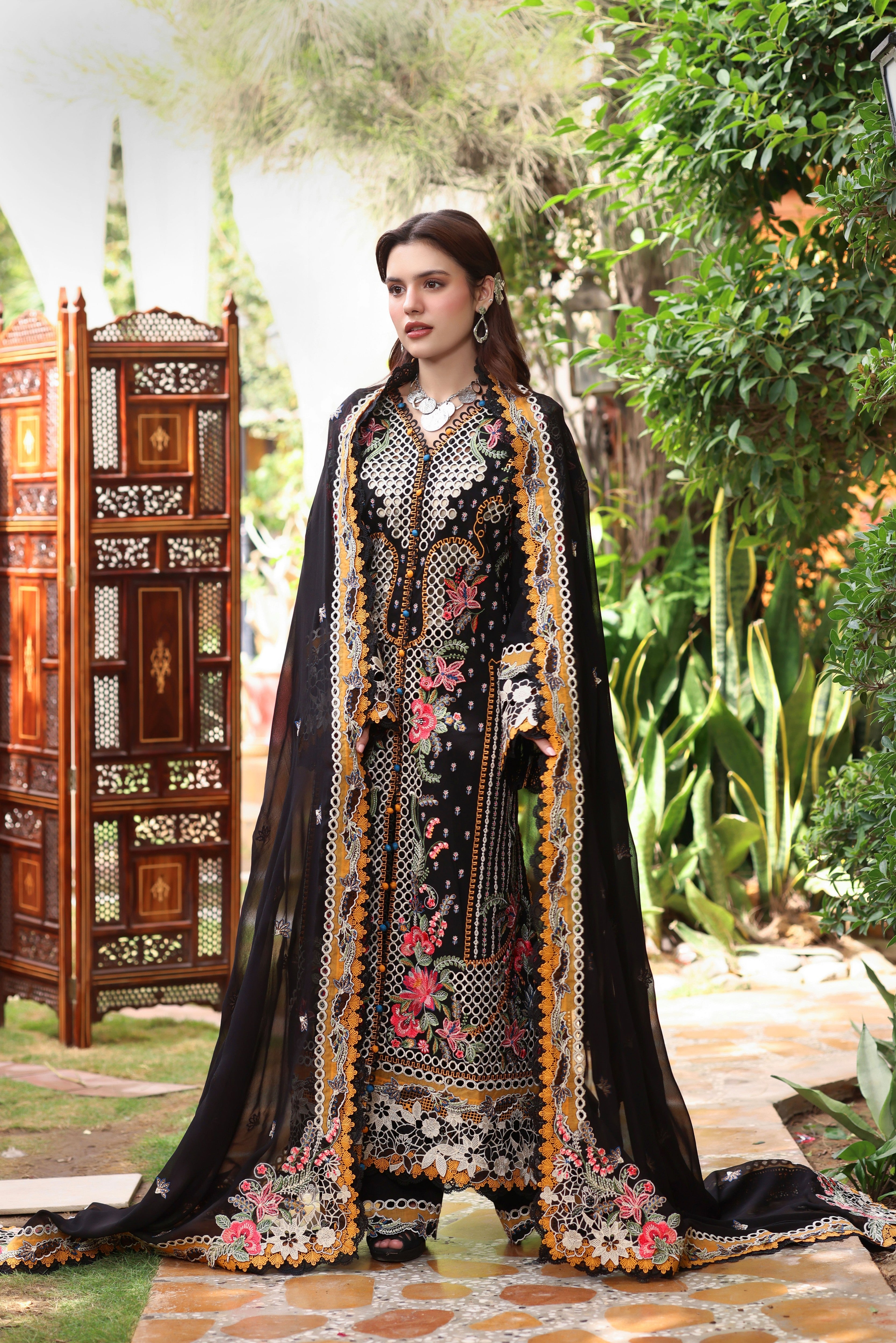 Aneelas Twill Emb 3pc Chiffon Duppata [WLUX-26-20] [Dispatch Time 2 Months]