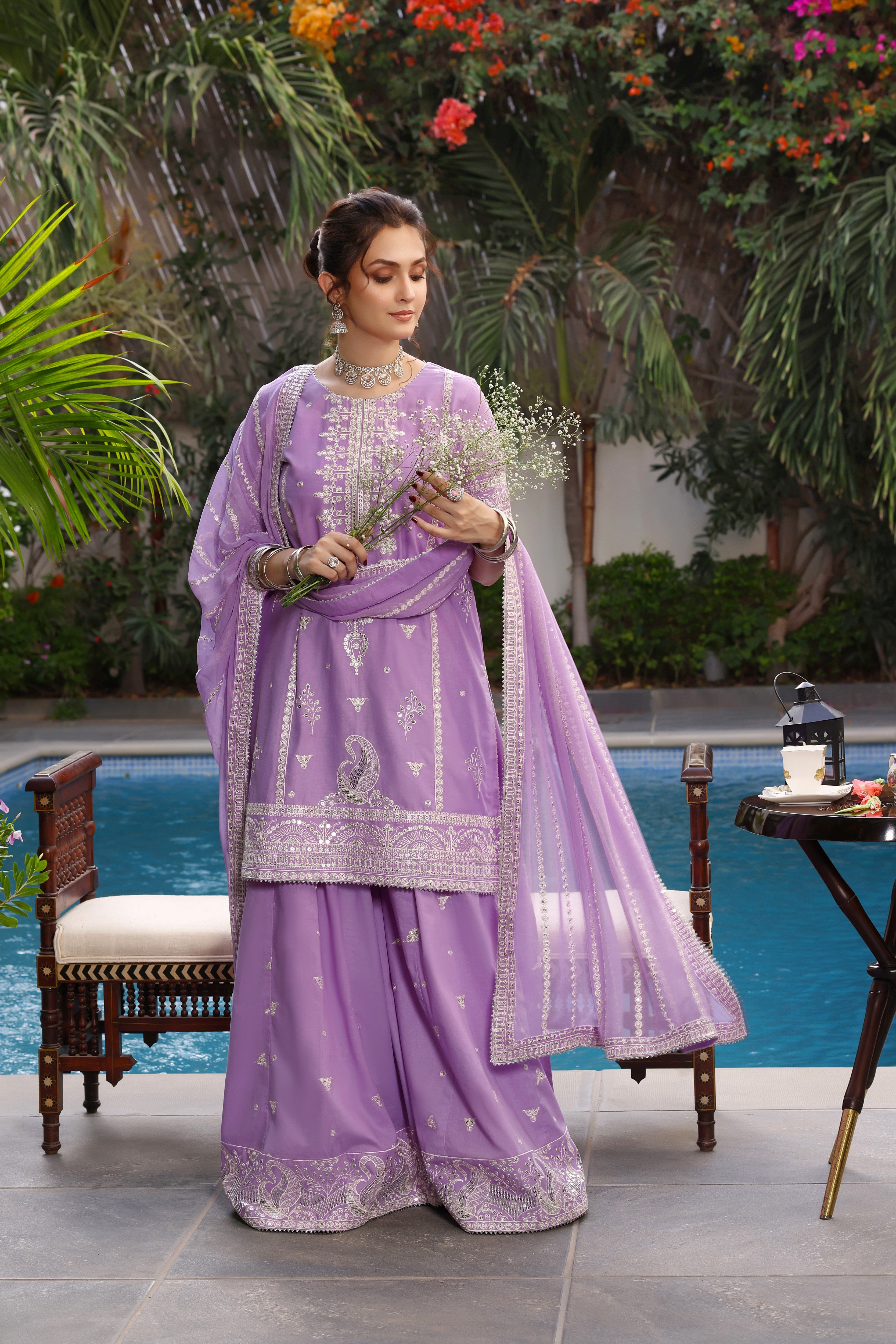 Rs 18500 Aneelas Stitched HALF SLEEVES Raw Silk Emb 3pc Chiffon Duppata [RS-15-A] [Dispatch Time 2 Months]