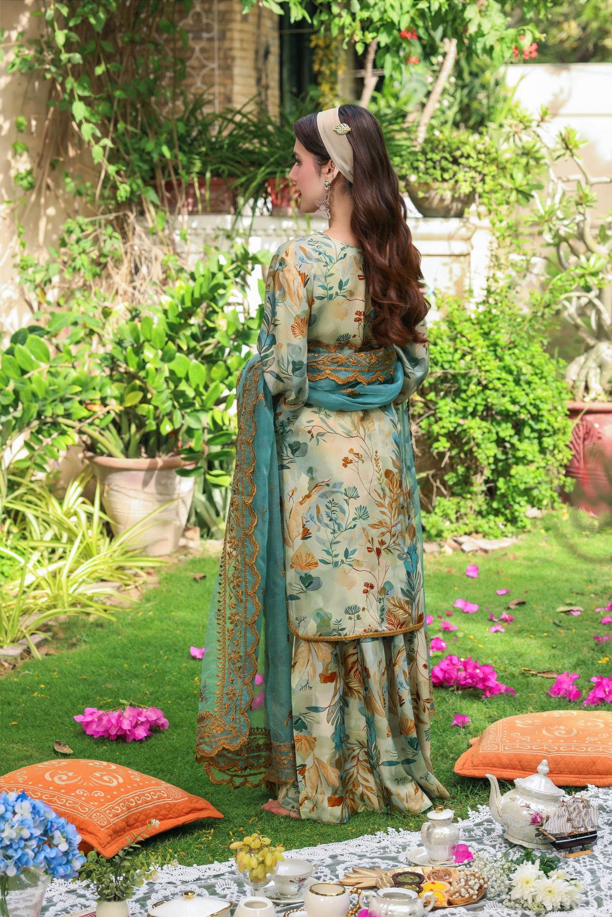 Aneelas Print Emb Raw Silk 3pc Emb Organza Duppata [FC-50] [Dispatch Time 2 Months]