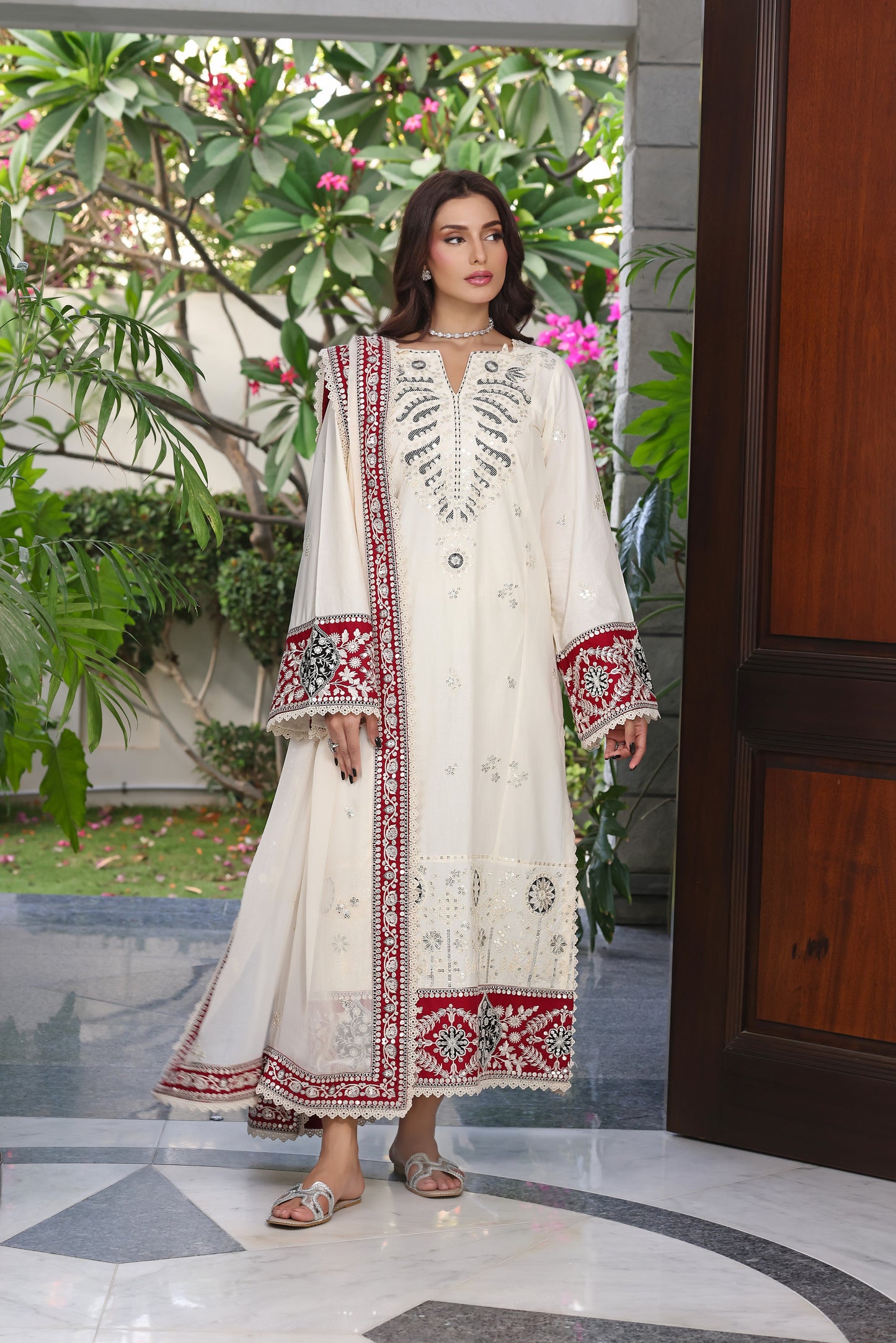 Rs 16500 Aneelas Stitched Lawn Emb 3pc With Chiffon Duppata [SL-13] [Dispatch Time 2 Months]
