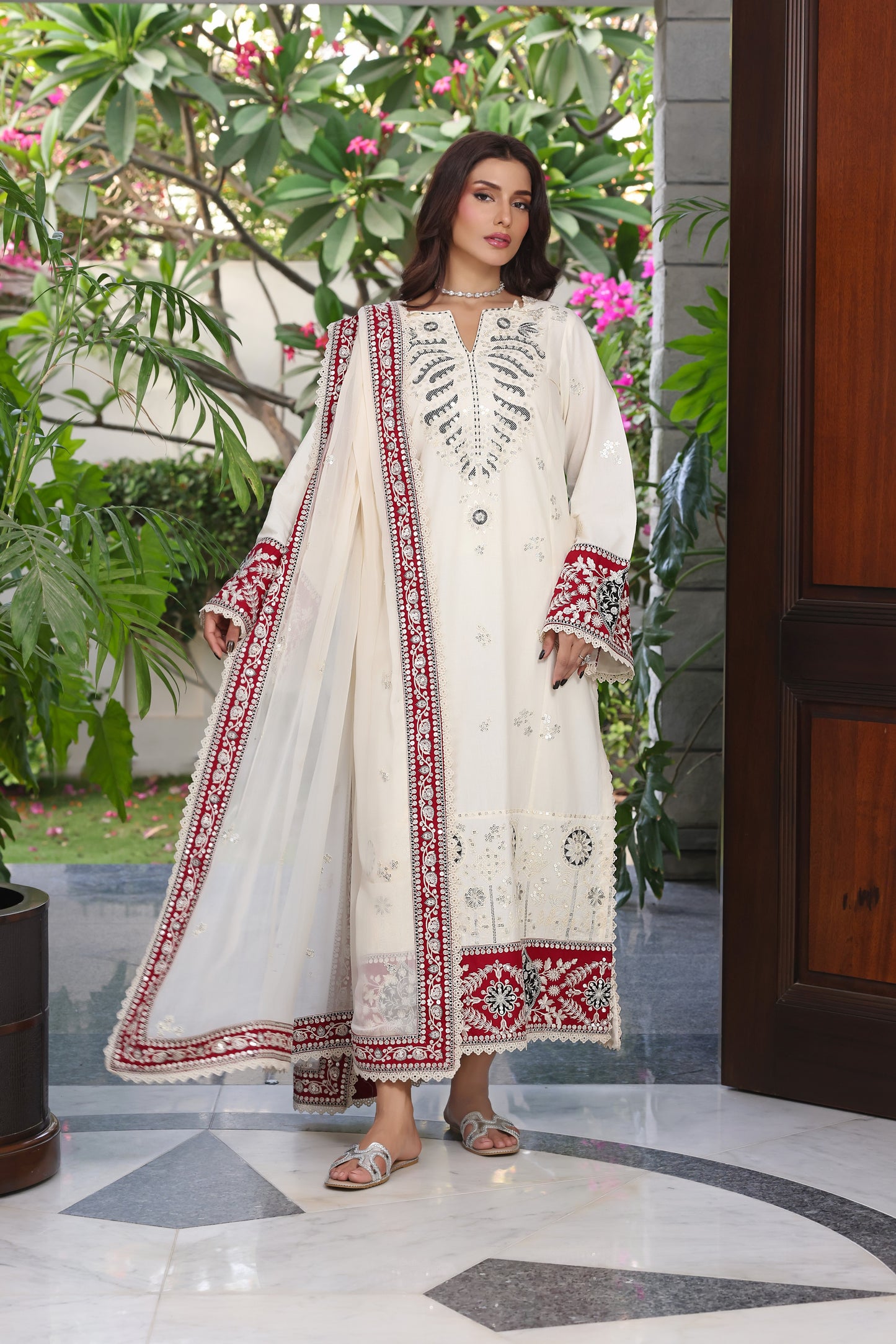 Rs 16500 Aneelas Stitched Lawn Emb 3pc With Chiffon Duppata [SL-13] [Dispatch Time 2 Months]