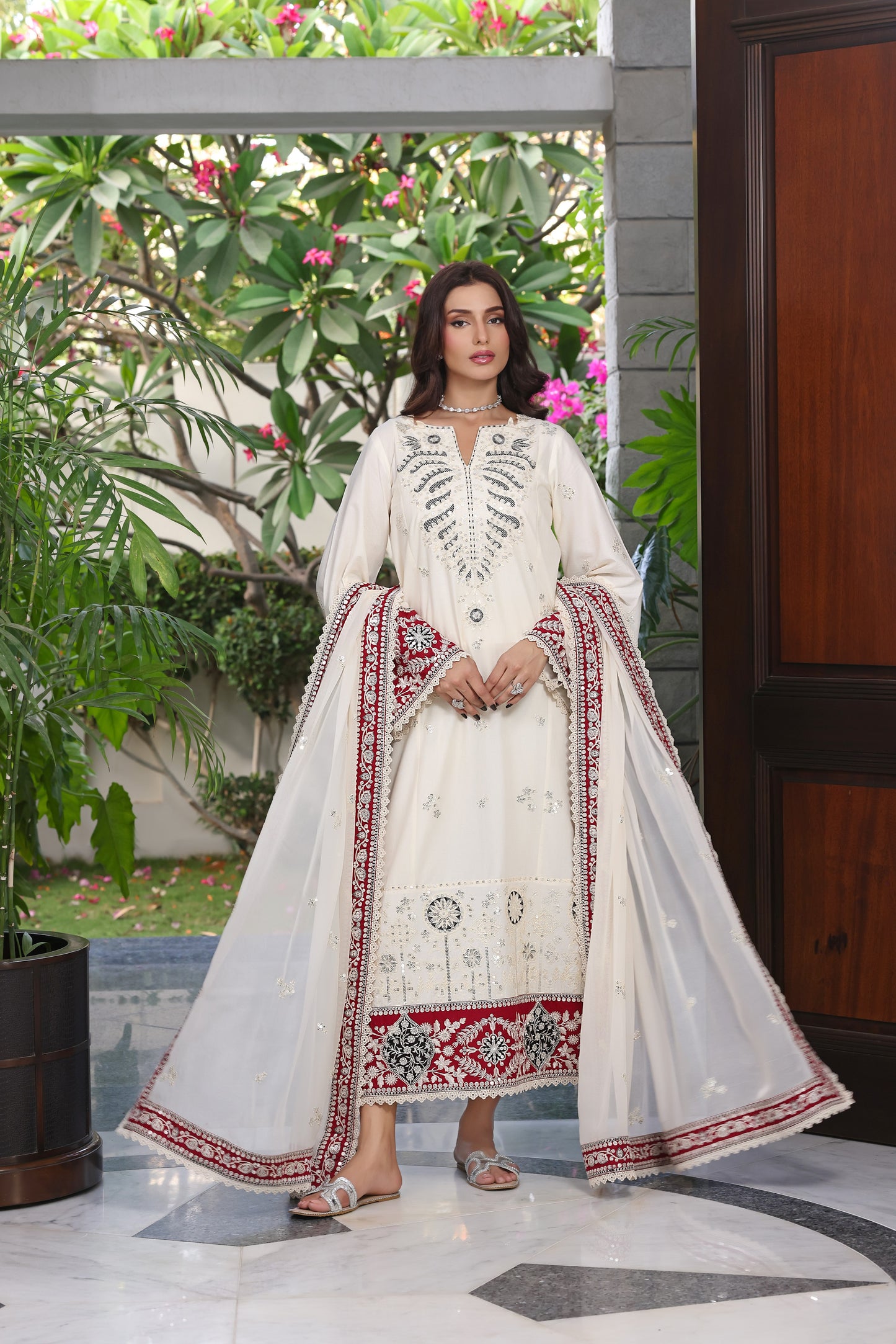 Rs 16500 Aneelas Stitched Lawn Emb 3pc With Chiffon Duppata [SL-13] [Dispatch Time 2 Months]