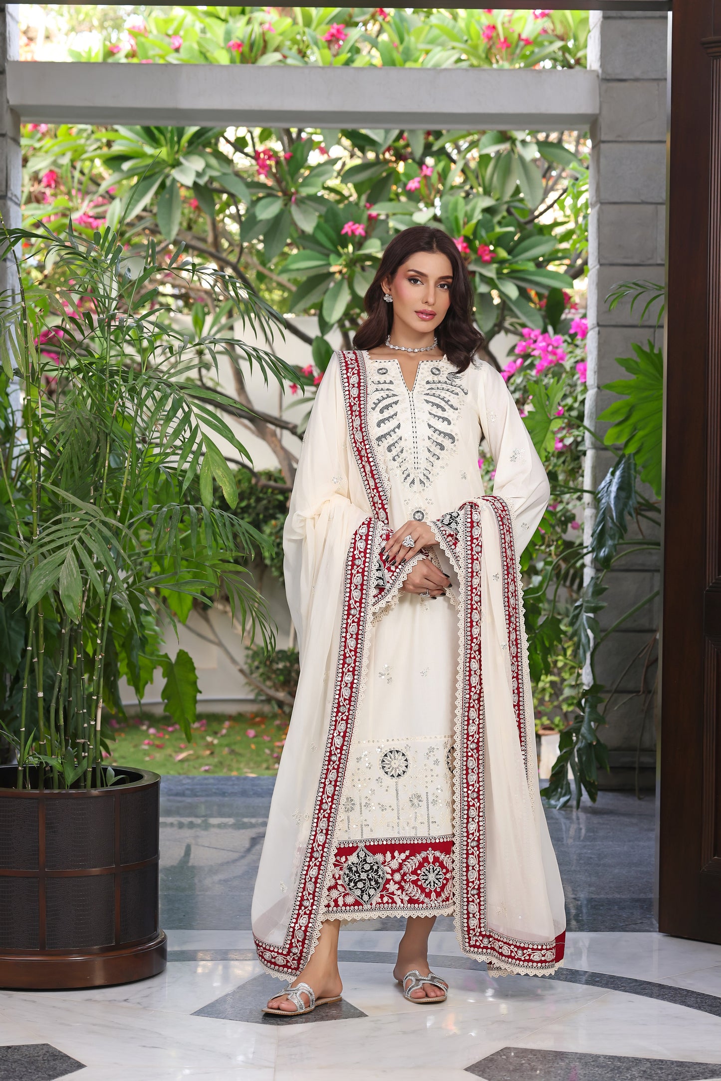 Rs 16500 Aneelas Stitched Lawn Emb 3pc With Chiffon Duppata [SL-13] [Dispatch Time 2 Months]