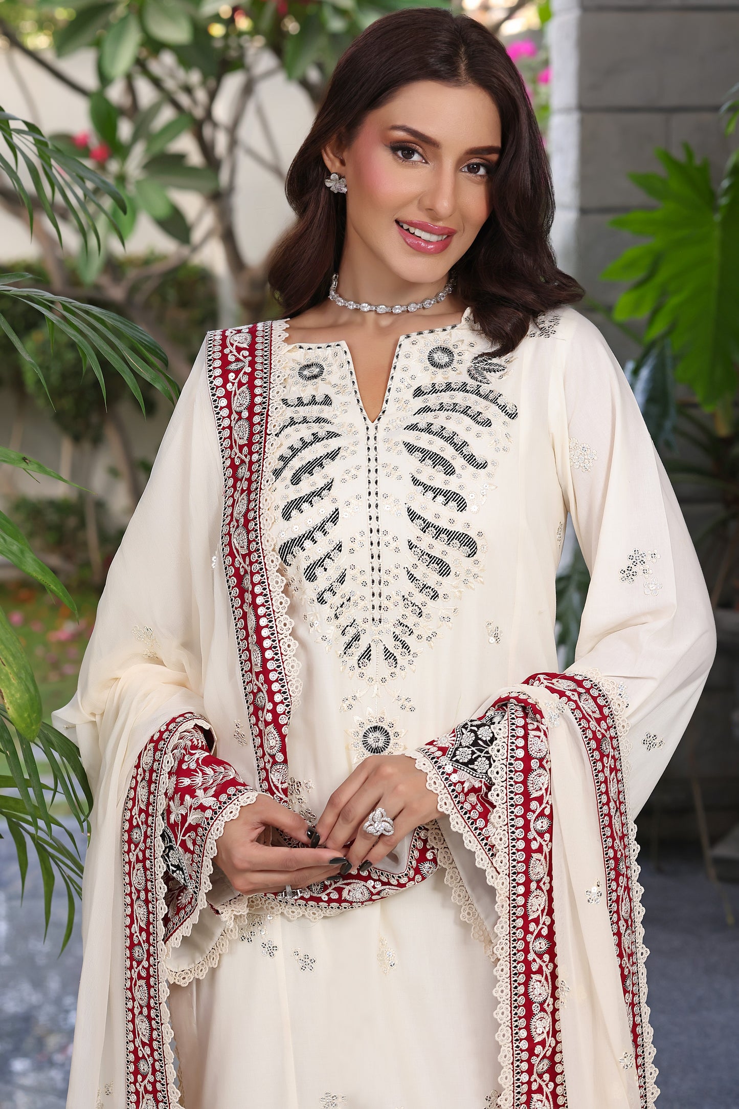 Rs 16500 Aneelas Stitched Lawn Emb 3pc With Chiffon Duppata [SL-13] [Dispatch Time 2 Months]