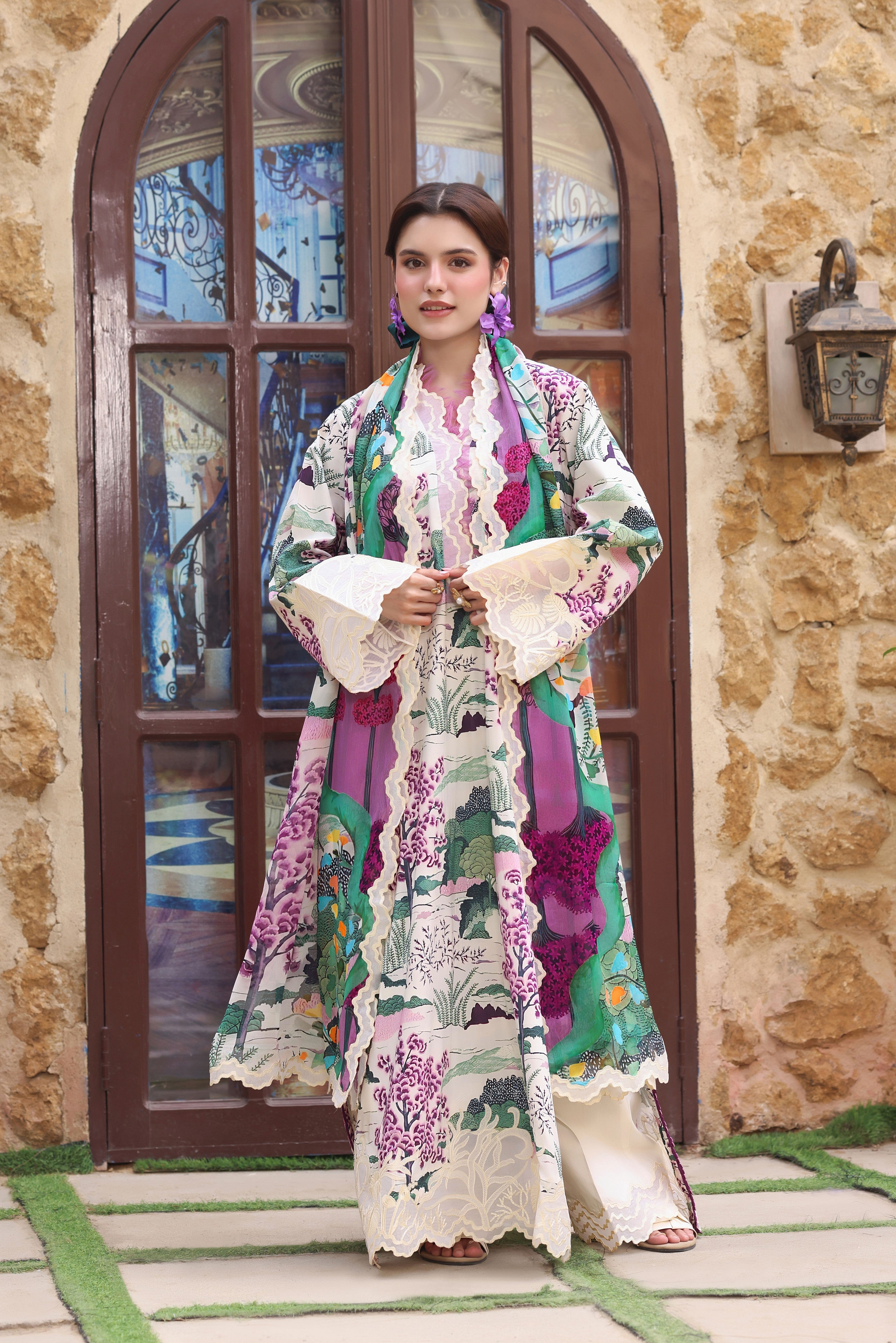 Aneelas Print Emb Viscose 3pc Chiffon Duppata [VC-26-26-A] [Dispatch Time 2.5 Months]