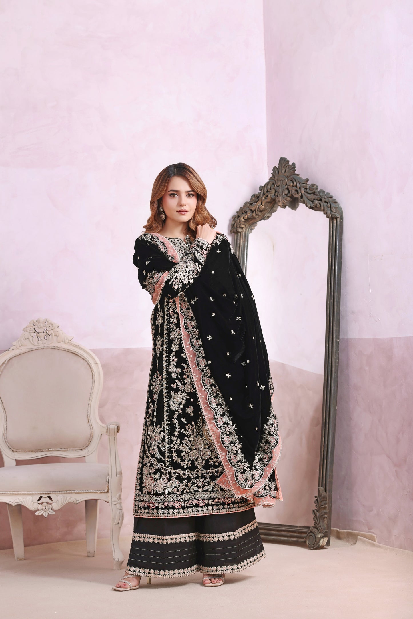 Aneelas Stitched Wedding Velvet Emb 3pc [SUMBAL-01] [Dispatch Time 2 Months]