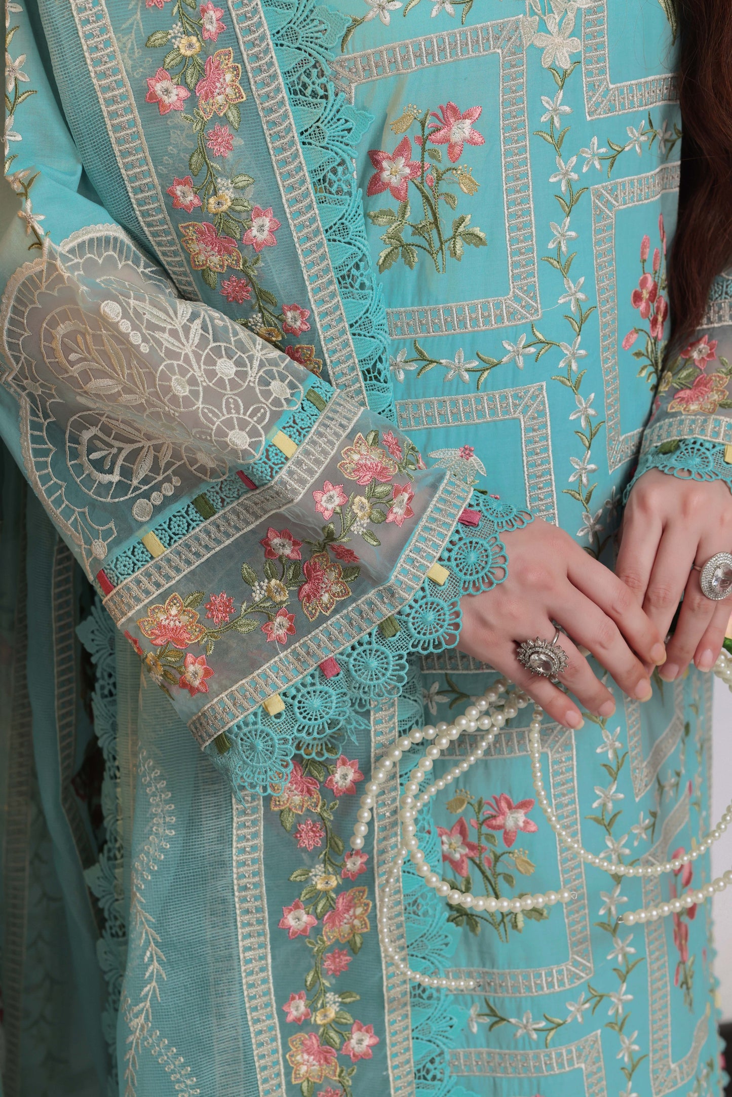 Rs 18500 Aneelas Stitched Luxury Lawn Emb 3pc Khadi Net Duppata [LUX-26-80] [Dispatch Time 2 Months]
