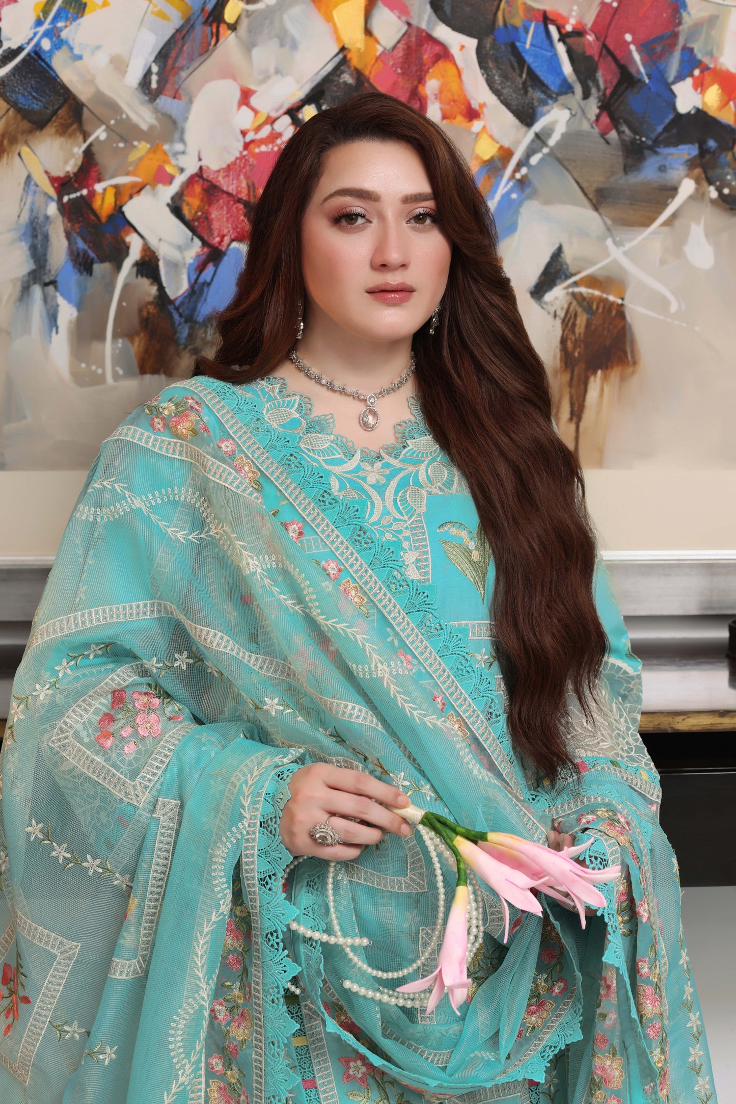 Rs 13450 Aneelas Stitched Luxury Lawn Emb Shirt Trouser 2pc [LUX-26-80] [Dispatch Time 2 Months]