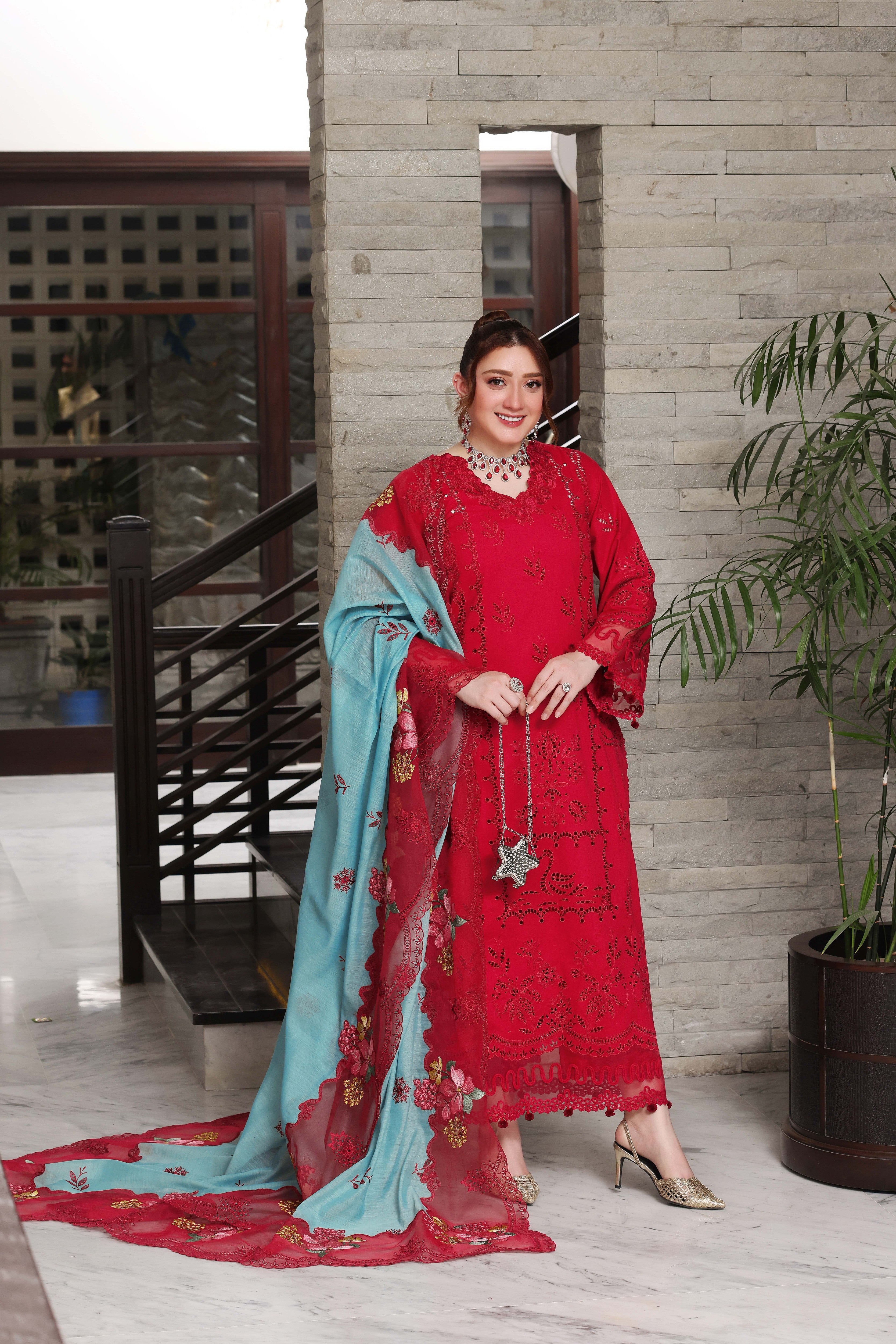 Rs 16500 Aneelas Stitched Luxury Lawn Emb 3pc Manar Duppata [LUX-26-79] [Dispatch Time 2 Months]
