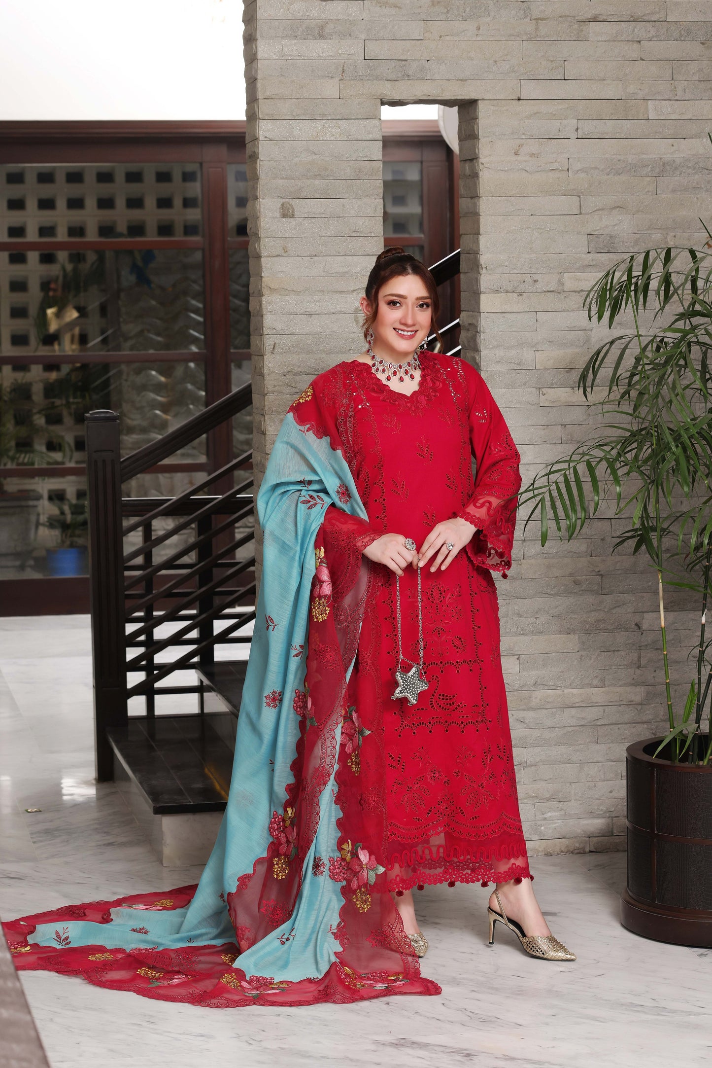 Rs 16500 Aneelas Stitched Luxury Lawn Emb 3pc Manar Duppata [LUX-26-79] [Dispatch Time 2 Months]
