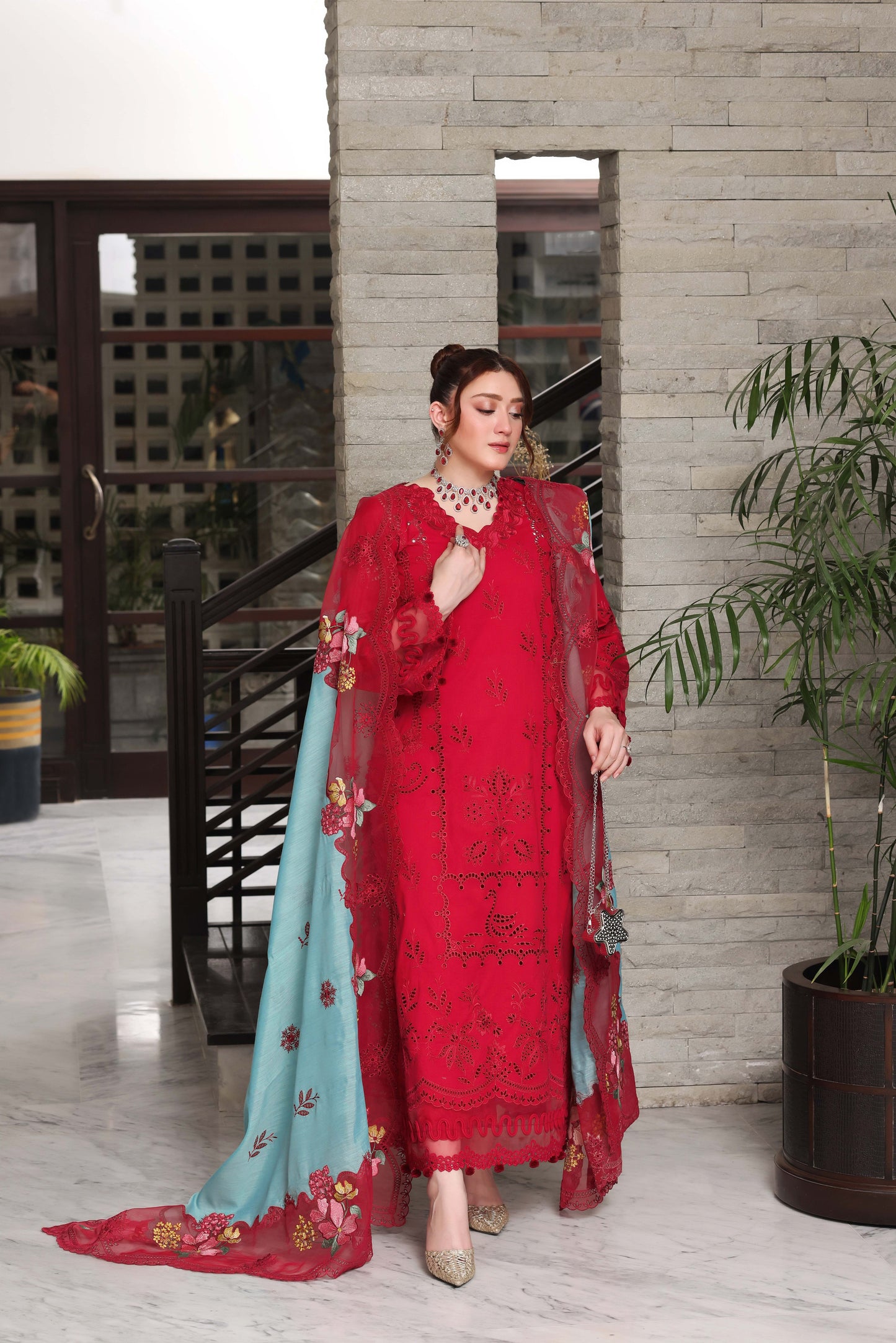 Rs 16500 Aneelas Stitched Luxury Lawn Emb 3pc Manar Duppata [LUX-26-79] [Dispatch Time 2 Months]