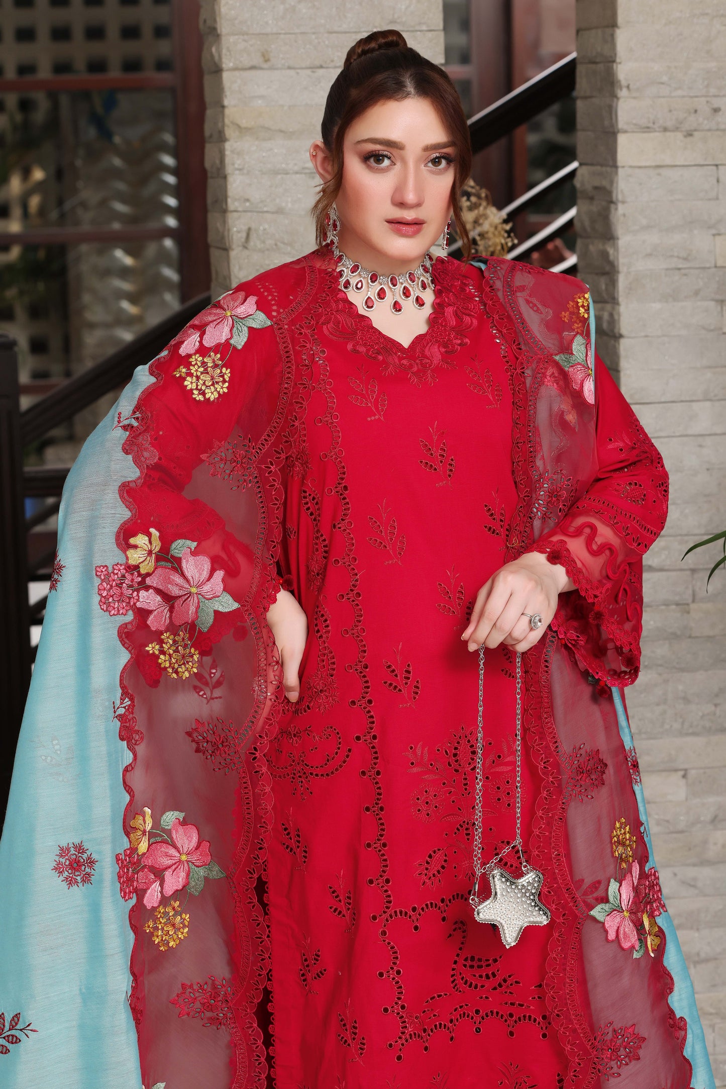 Rs 16500 Aneelas Stitched Luxury Lawn Emb 3pc Manar Duppata [LUX-26-79] [Dispatch Time 2 Months]