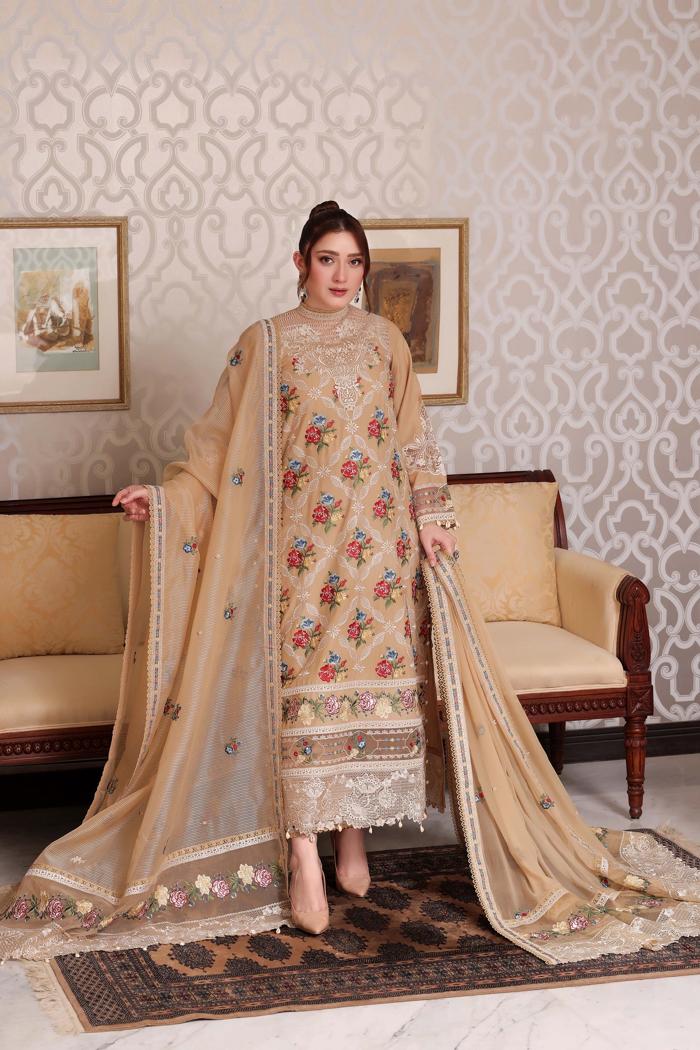 Rs 19500 Aneelas Stitched Luxury Lawn Emb 3pc Chiffon Duppata [LUX-26-72] [Dispatch Time 2 Months]