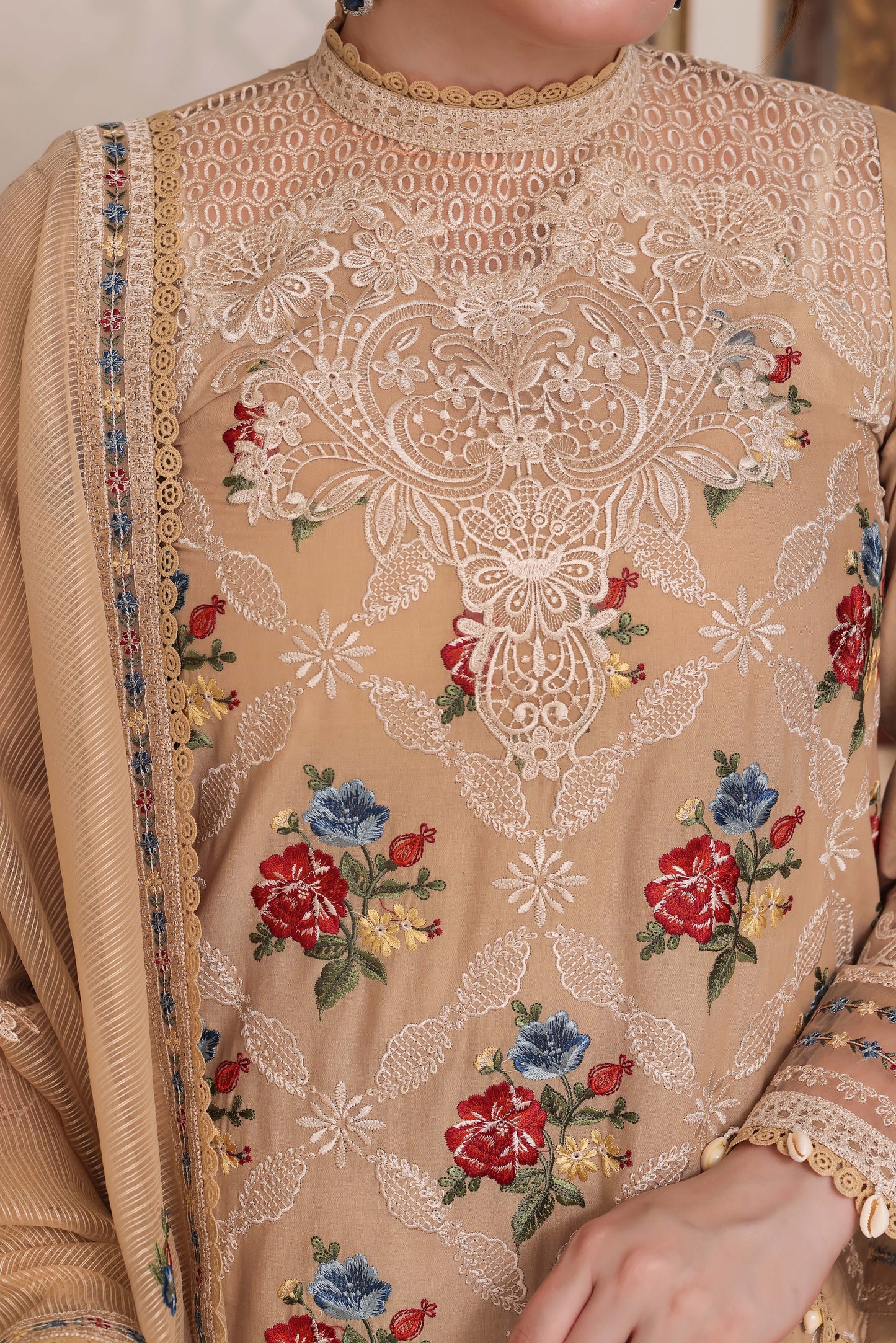 Rs 19500 Aneelas Stitched Luxury Lawn Emb 3pc Chiffon Duppata [LUX-26-72] [Dispatch Time 2 Months]