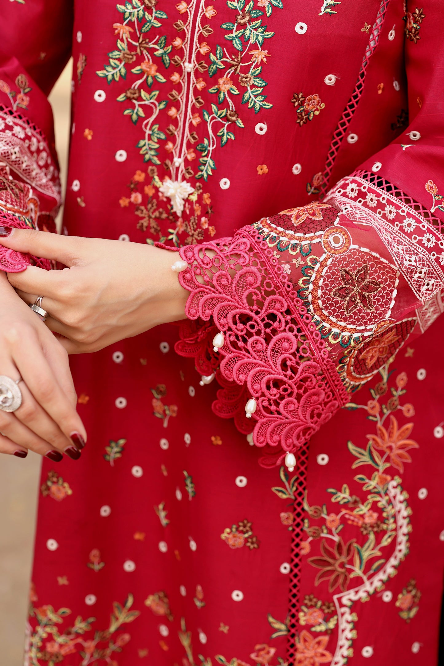 Rs 15500  Aneelas Stitched Emb Lawn with Chiffon Duppata 3pc [LUX-26-04] [Dispatch Time 2 Months] [Hot Pink]