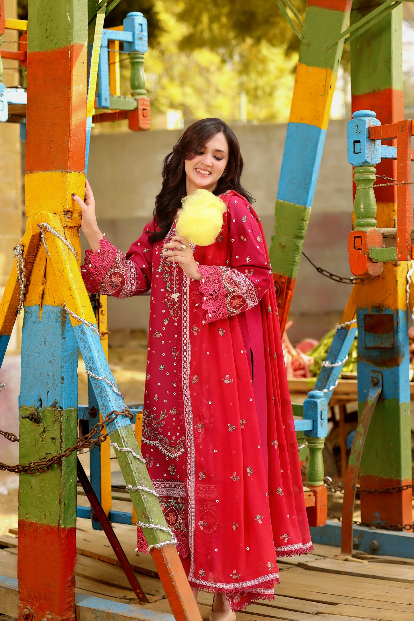 Rs 15500  Aneelas Stitched Emb Lawn with Chiffon Duppata 3pc [LUX-26-04] [Dispatch Time 2 Months] [Hot Pink]