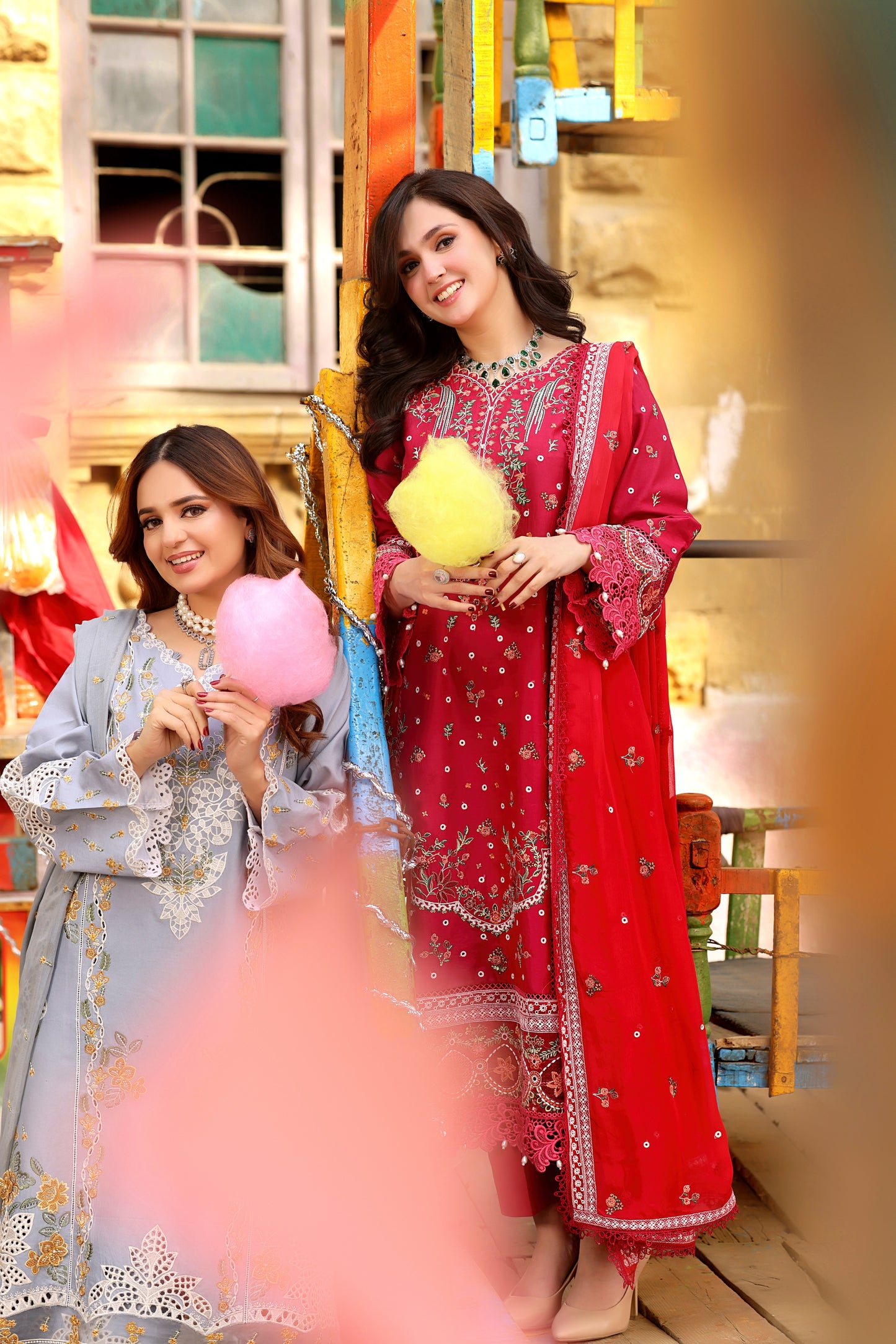 Rs 15500  Aneelas Stitched Emb Lawn with Chiffon Duppata 3pc [LUX-26-04] [Dispatch Time 2 Months] [Hot Pink]