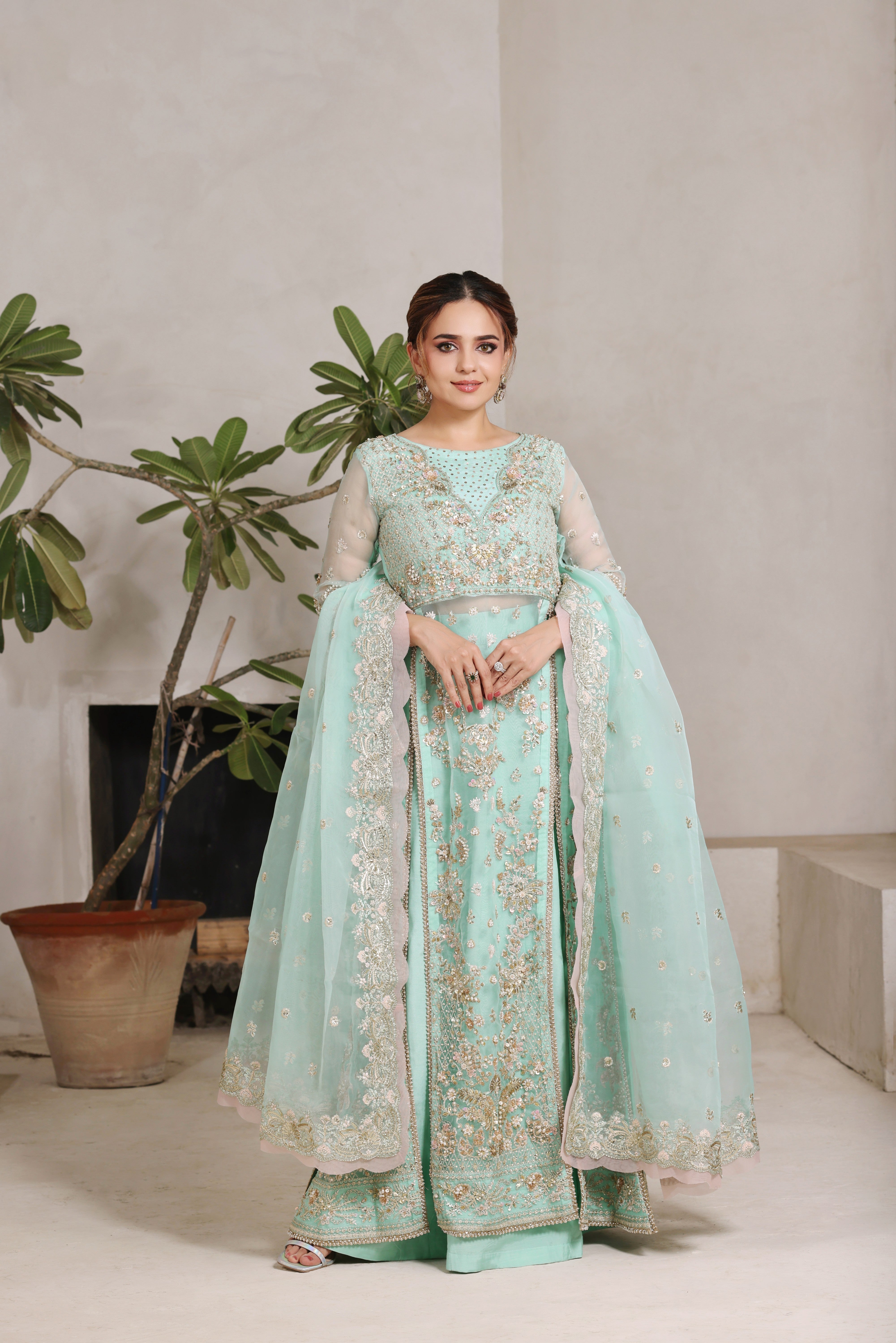 Rs 37500 Aneelas Stitched Bridal Ada Work Organza Raw Silk Trouser 3pc [BR-16] [Dispatch Time 2 Months]