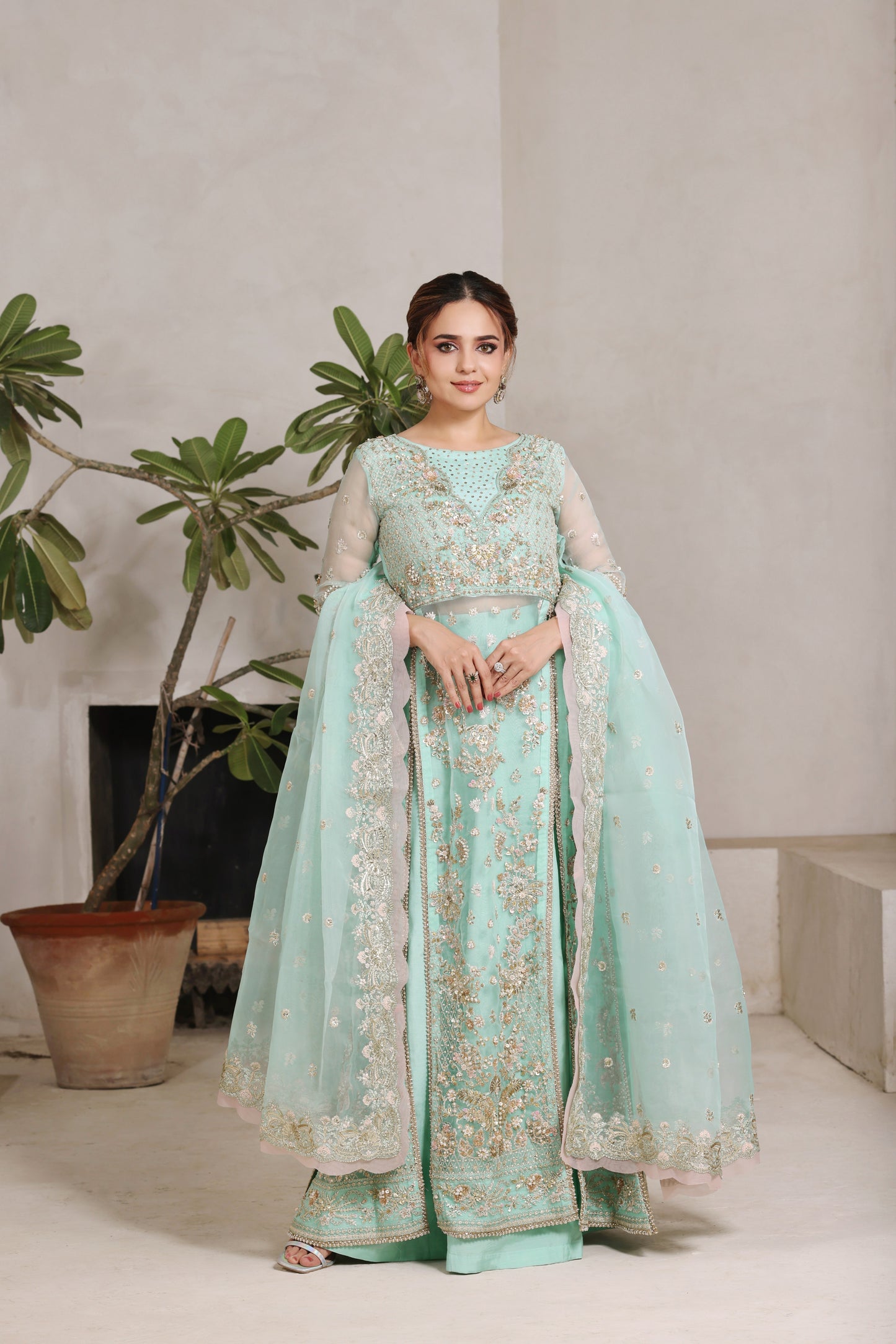 Rs 37500 Aneelas Stitched Bridal Ada Work Organza Raw Silk Trouser 3pc [BR-16] [Dispatch Time 2 Months]