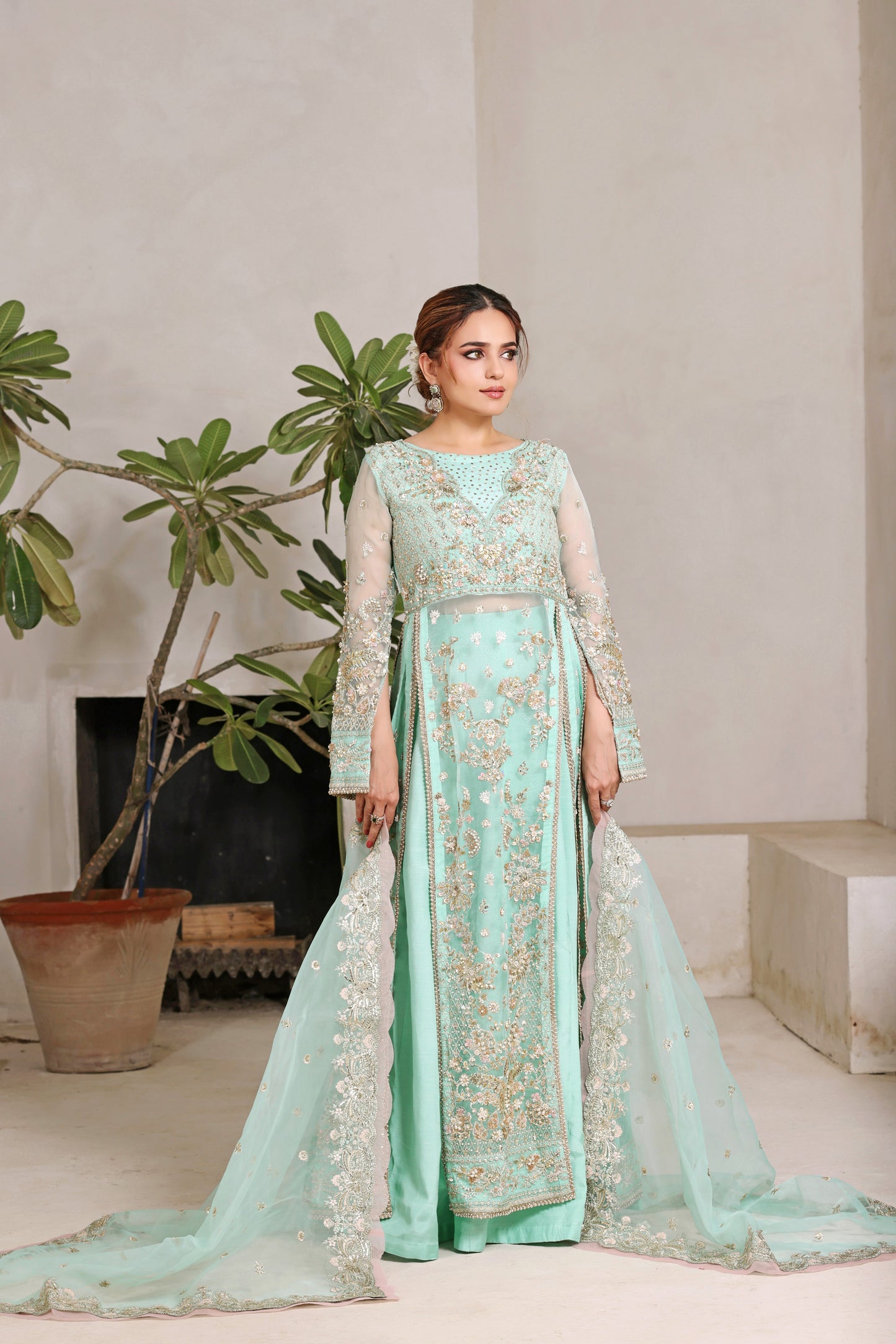 Rs 37500 Aneelas Stitched Bridal Ada Work Organza Raw Silk Trouser 3pc [BR-16] [Dispatch Time 2 Months]