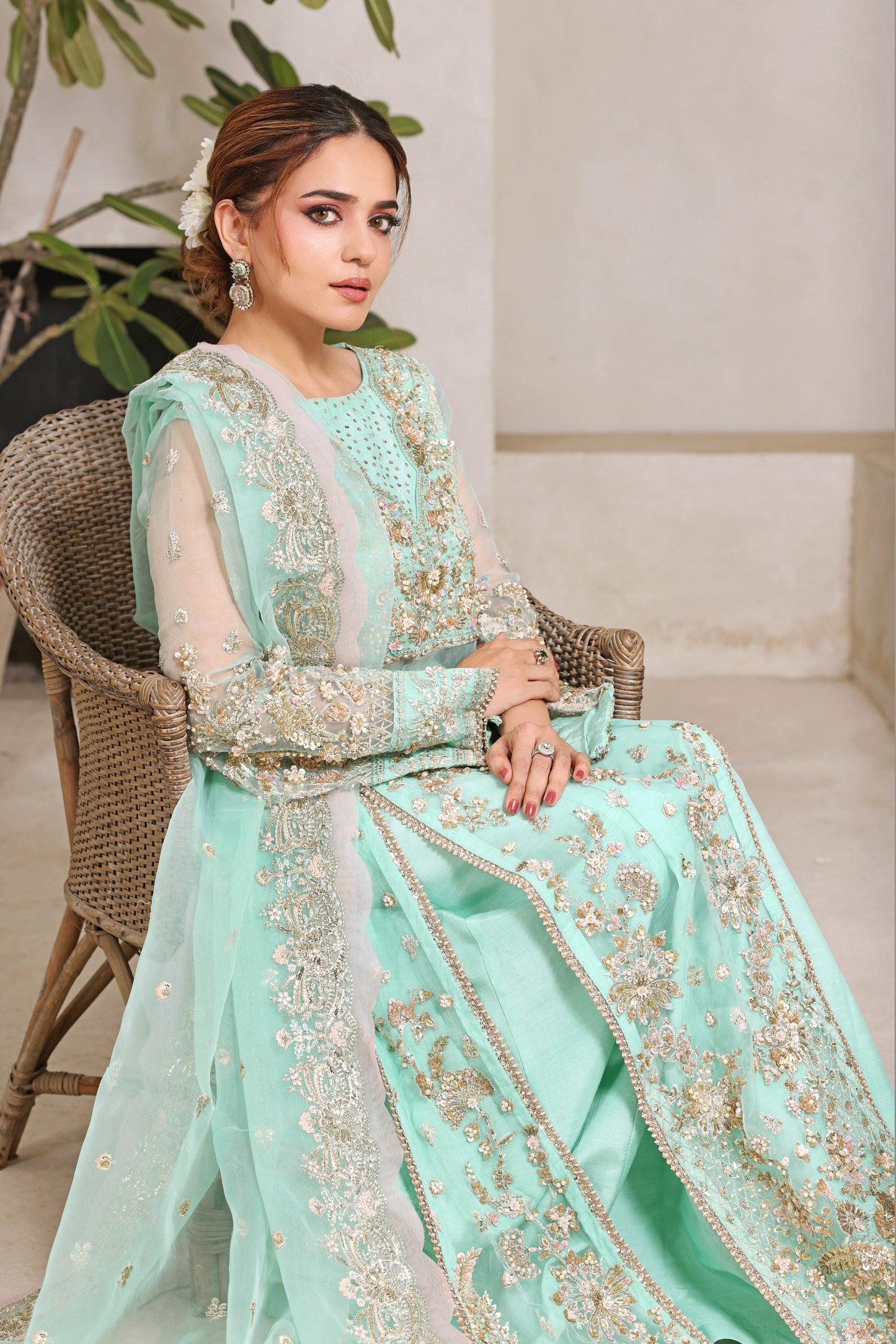 Rs 37500 Aneelas Stitched Bridal Ada Work Organza Raw Silk Trouser 3pc [BR-16] [Dispatch Time 2 Months]