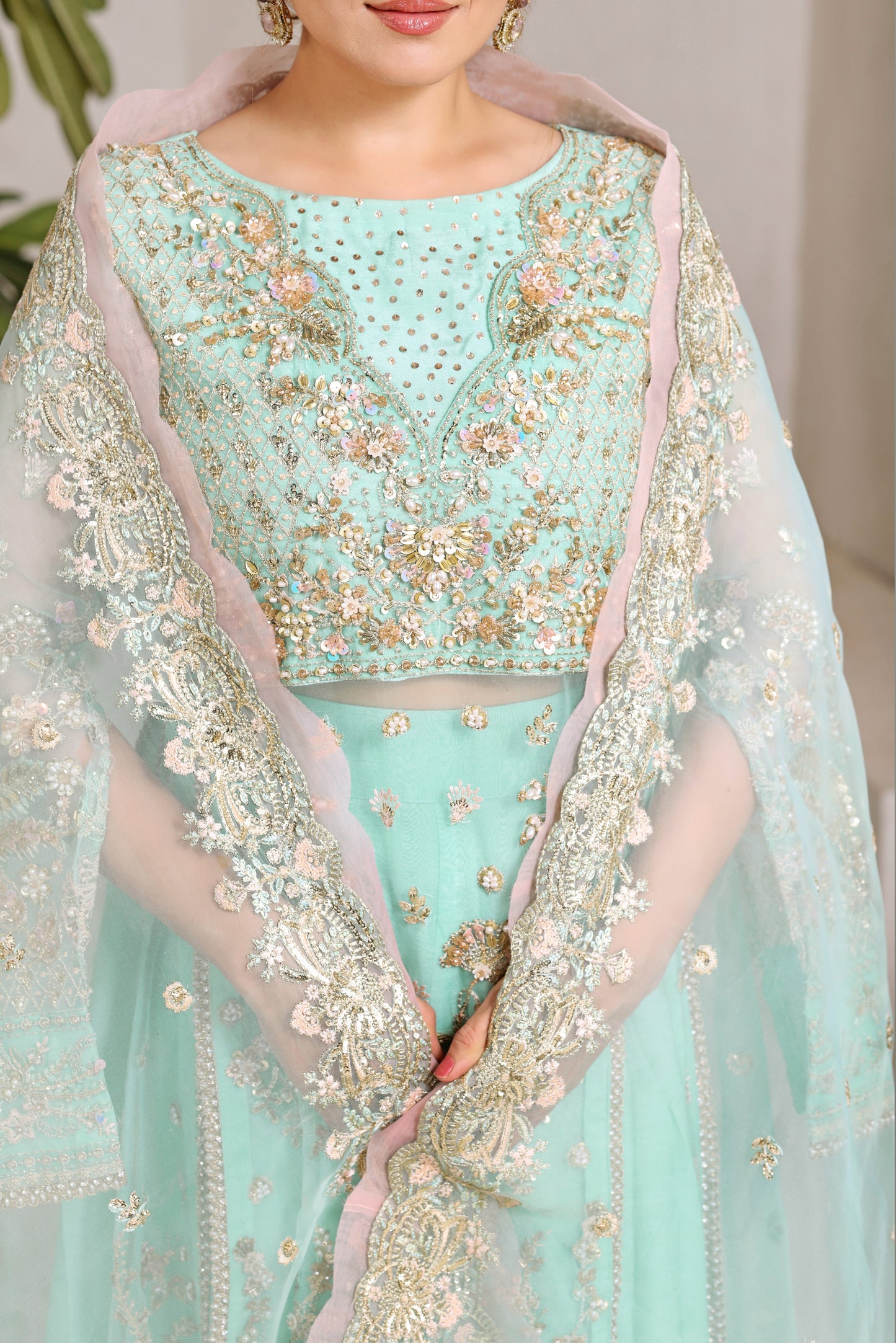 Rs 37500 Aneelas Stitched Bridal Ada Work Organza Raw Silk Trouser 3pc [BR-16] [Dispatch Time 2 Months]