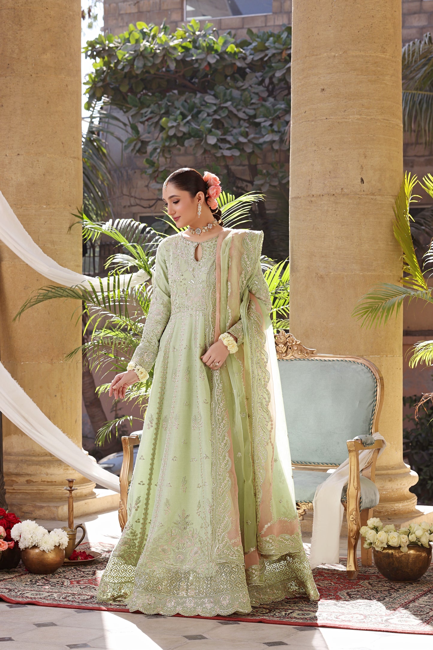 Rs 23500 Aneelas Stitched Raw Silk Maxi Emb Organza Duppata 3pc [BR-27] [Dispatch Time 2 Months]