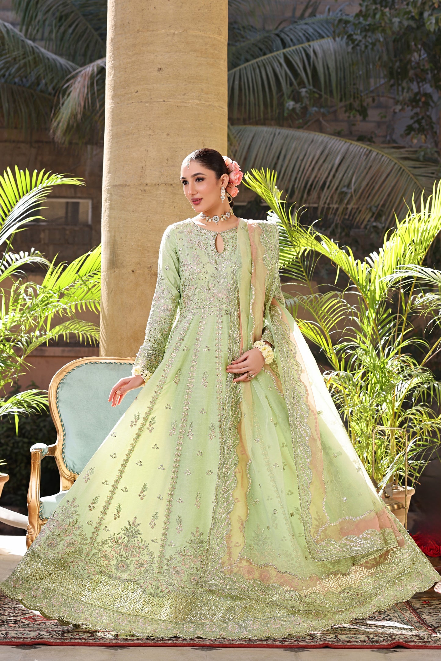 Rs 23500 Aneelas Stitched Raw Silk Maxi Emb Organza Duppata 3pc [BR-27] [Dispatch Time 2 Months]