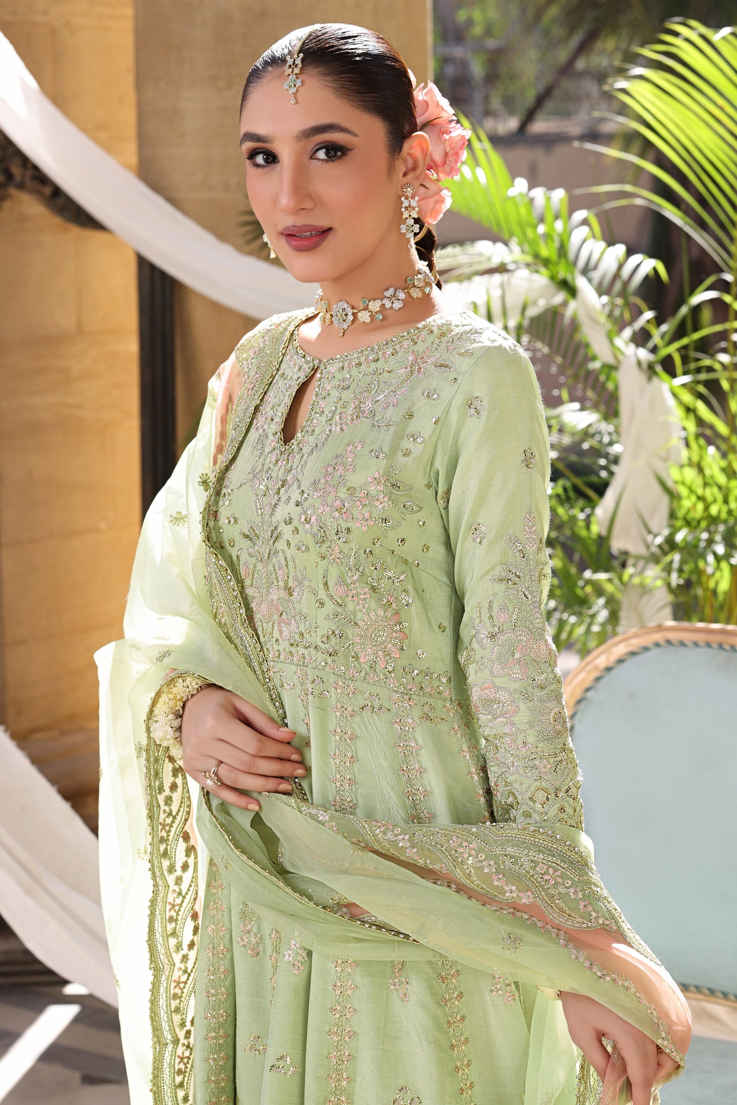 Rs 23500 Aneelas Stitched Raw Silk Maxi Emb Organza Duppata 3pc [BR-27] [Dispatch Time 2 Months]