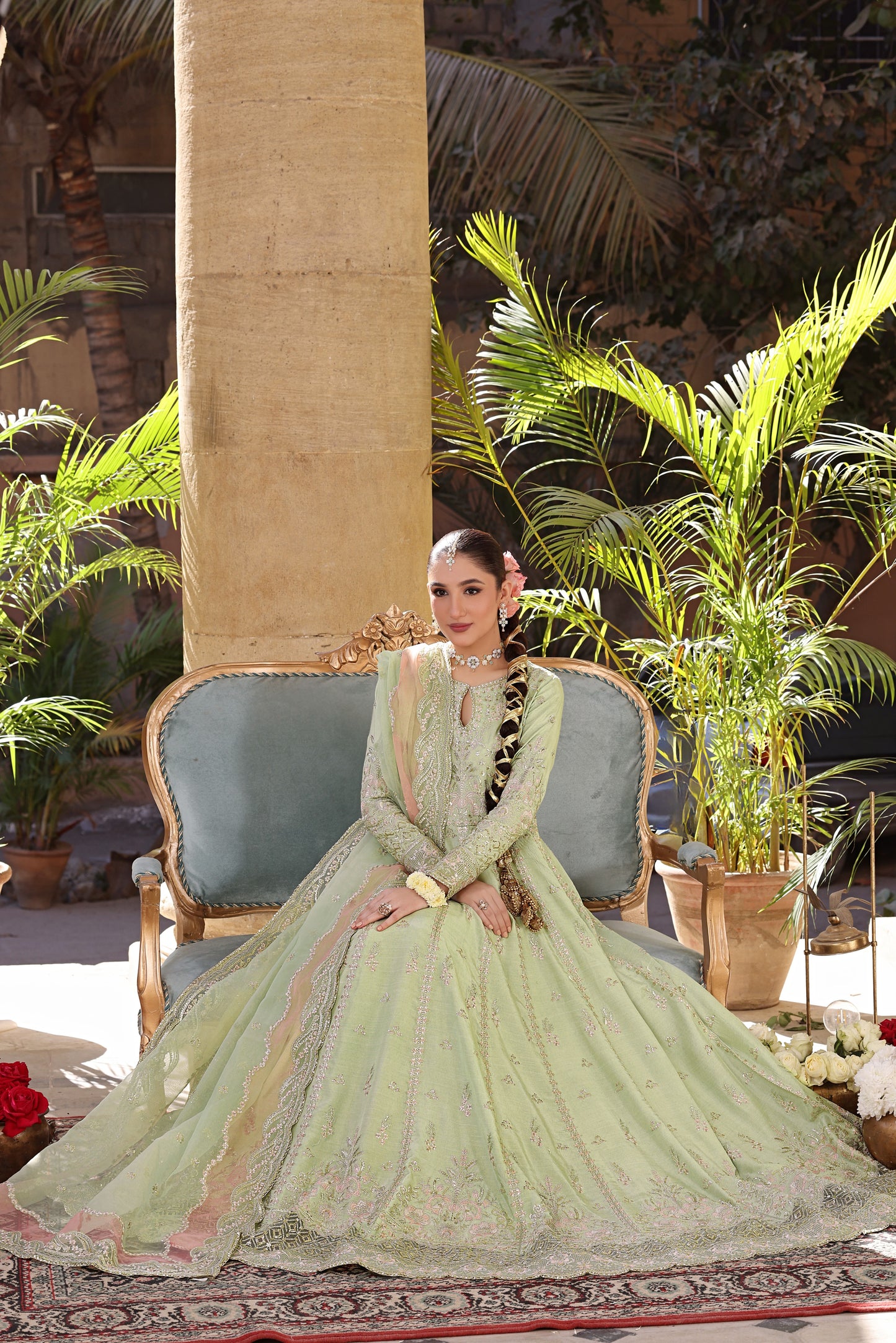 Rs 23500 Aneelas Stitched Raw Silk Maxi Emb Organza Duppata 3pc [BR-27] [Dispatch Time 2 Months]