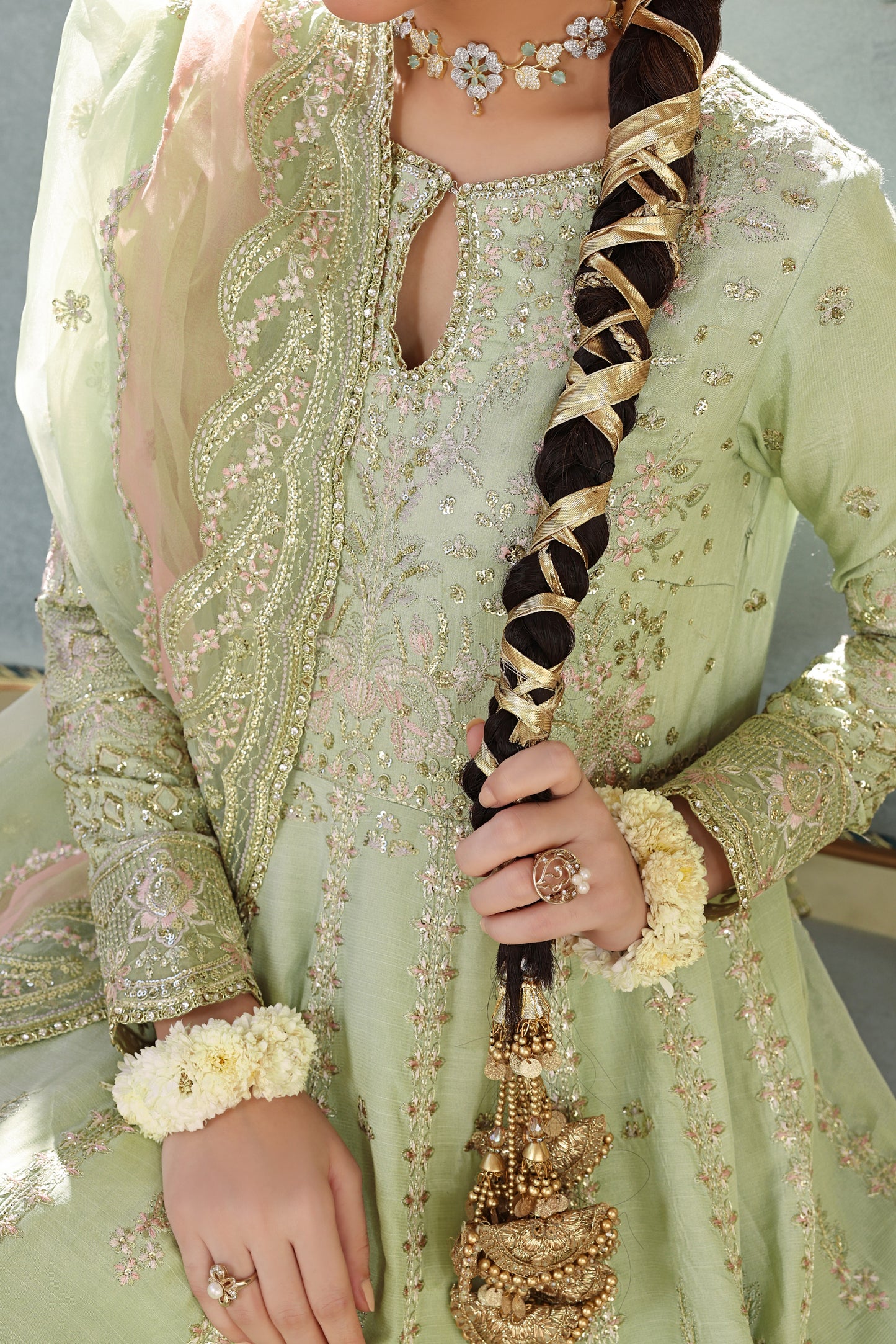 Rs 23500 Aneelas Stitched Raw Silk Maxi Emb Organza Duppata 3pc [BR-27] [Dispatch Time 2 Months]