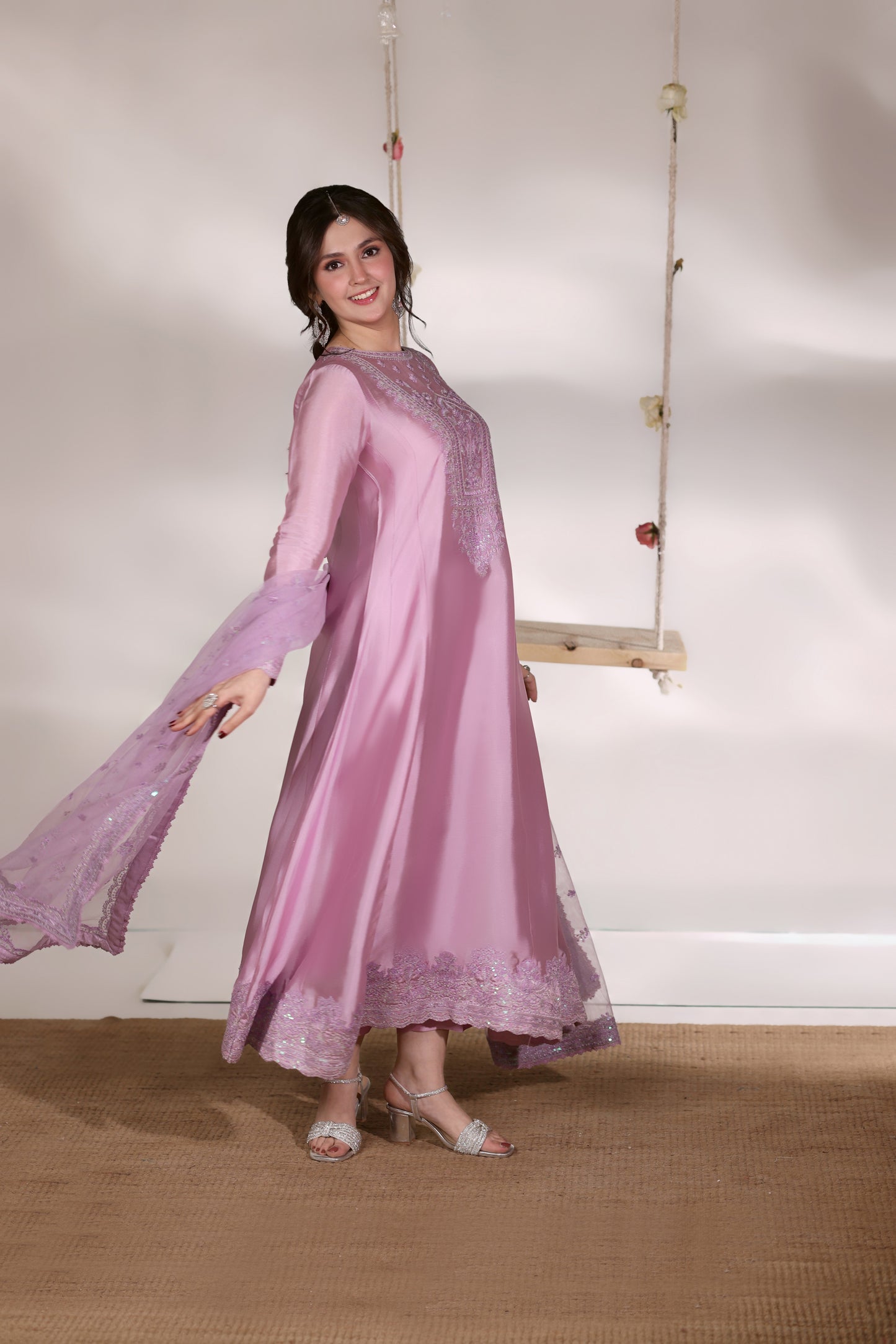 Rs 16500 Aneelas Stitched Tussel Silk Emb Frock 3pc [EID-09] [Dispatch Time 2 Months]