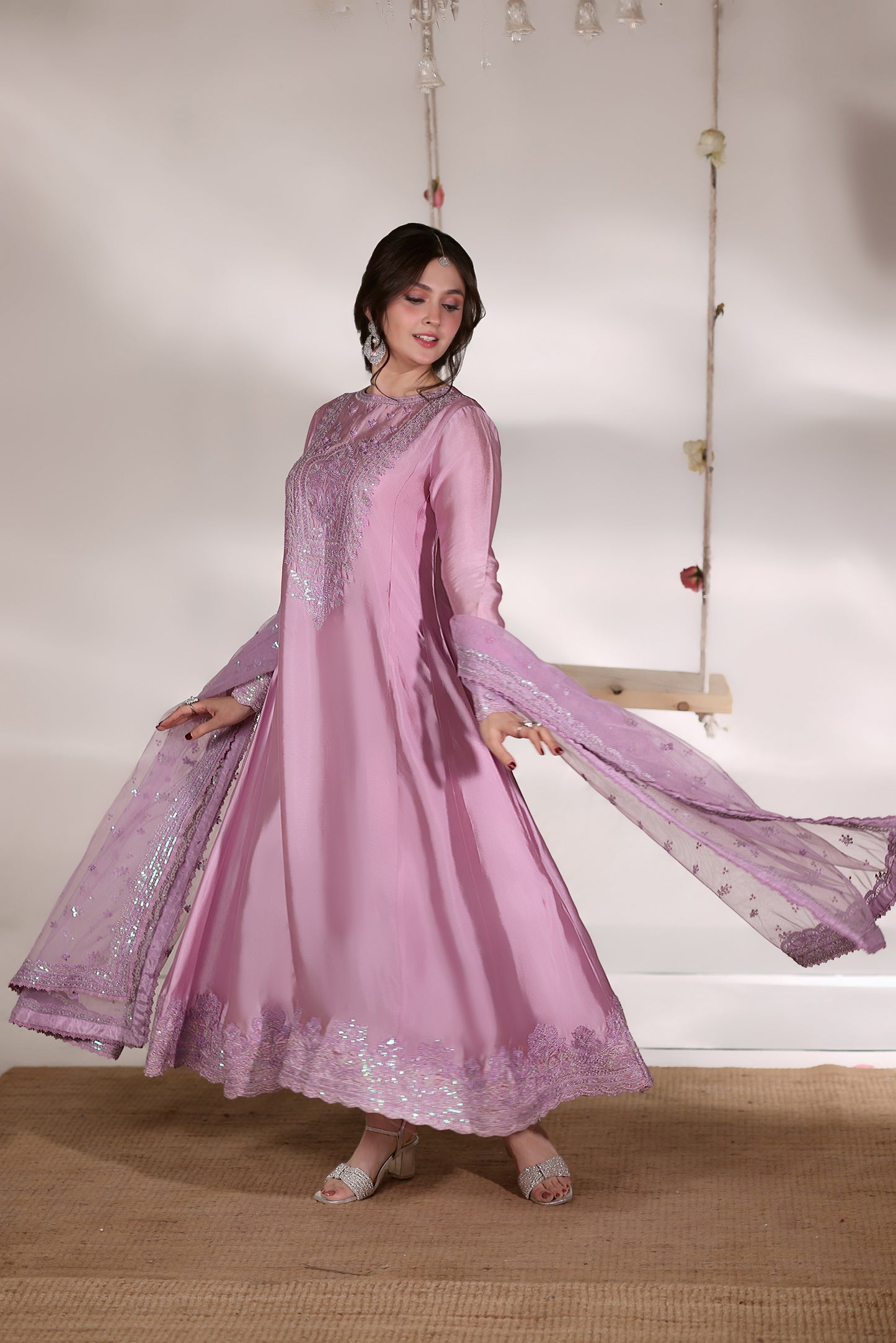 Rs 16500 Aneelas Stitched Tussel Silk Emb Frock 3pc [EID-09] [Dispatch Time 2 Months]