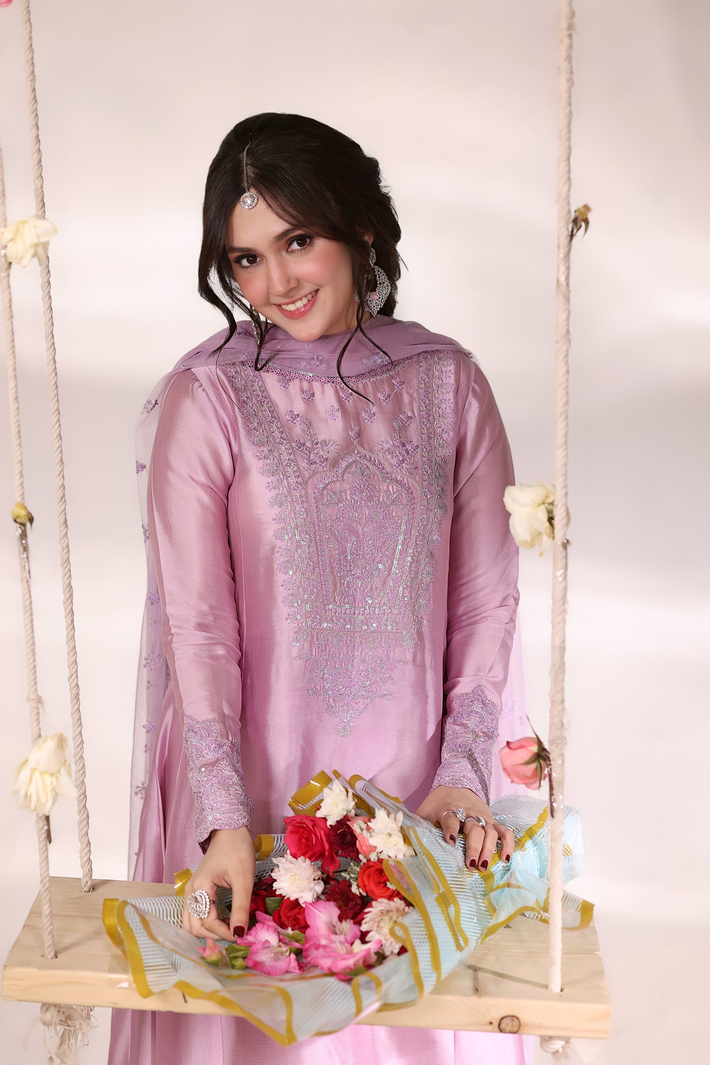 Rs 16500 Aneelas Stitched Tussel Silk Emb Frock 3pc [EID-09] [Dispatch Time 2 Months]