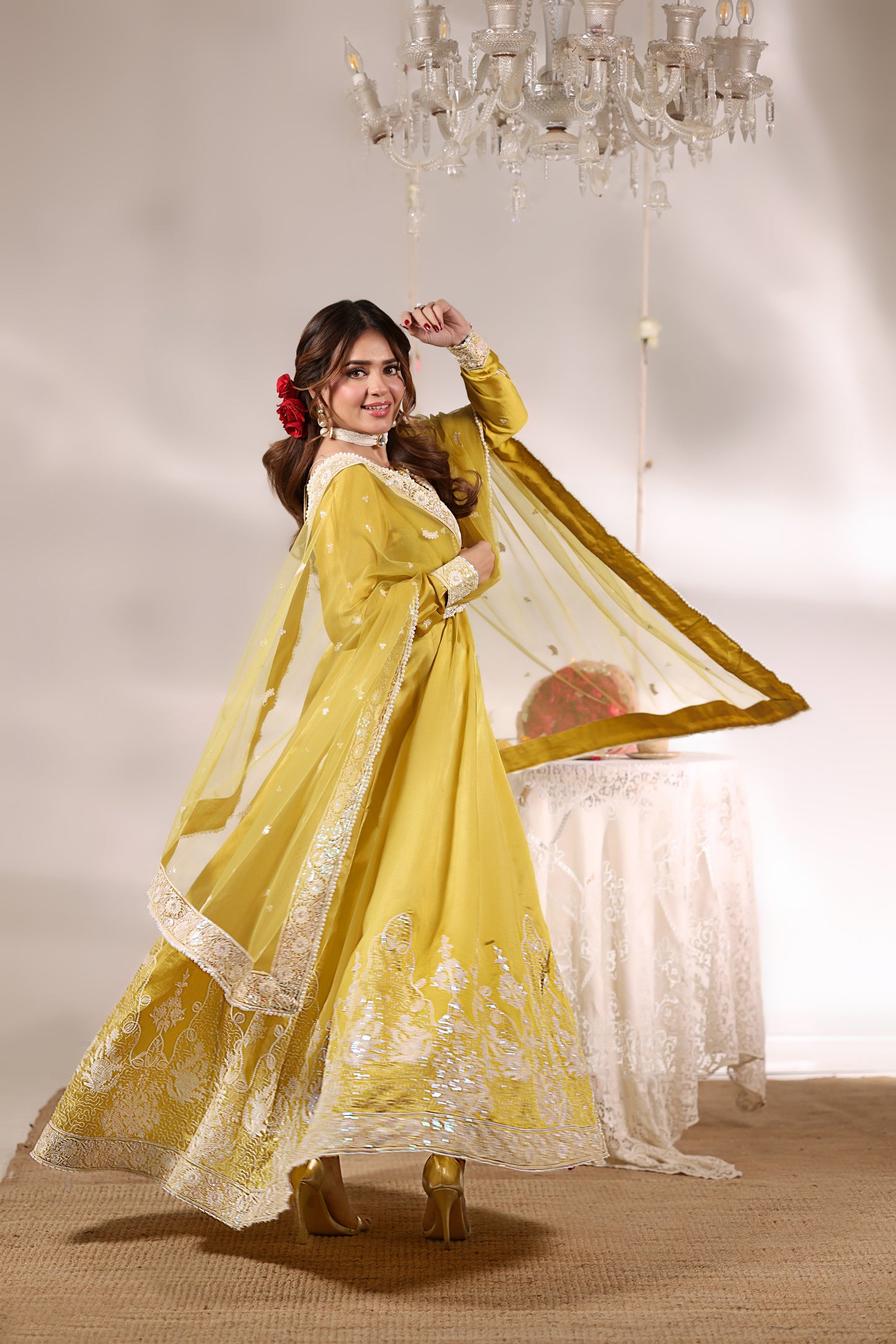 Rs 28500 Aneelas Stitched Tussel Silk Emb Frock 3pc [RS-13] [Dispatch Time 2.5 Months]