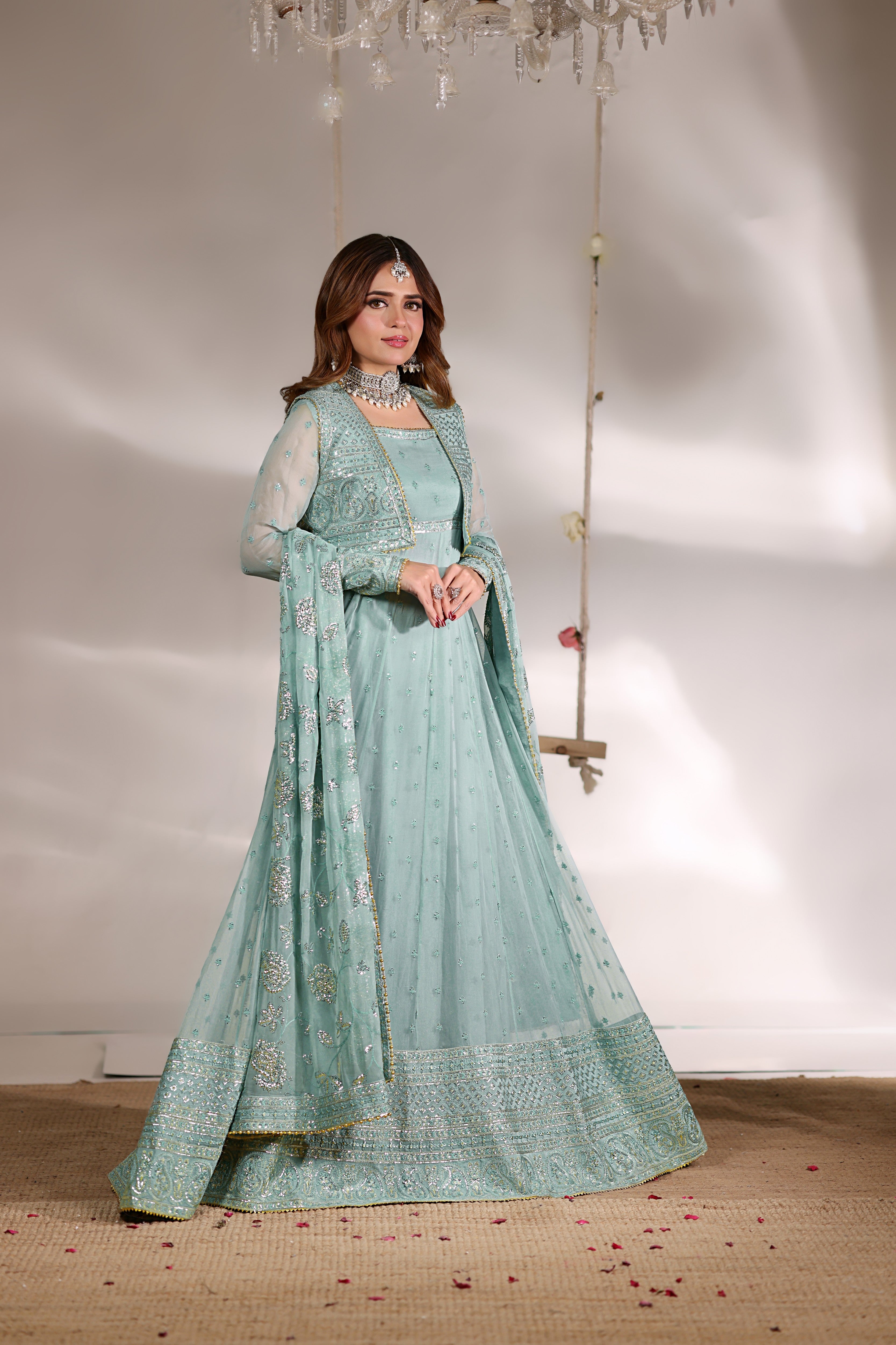 Rs 23000 Aneelas Stitched Chiffon Maxi with Koti 3pc [BR-29] [Dispatch Time 2.5 Months]